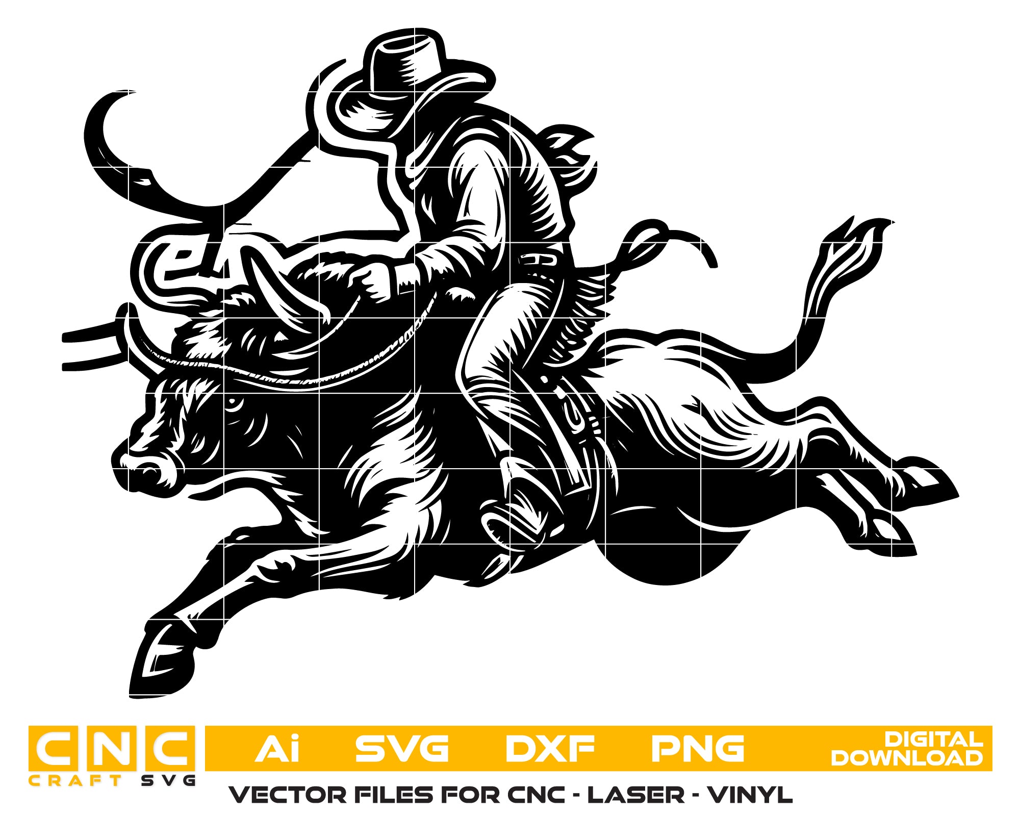 Bull Riding Vector File SVG | Rodeo Cowboy Design for CNC, Vinyl & Printing