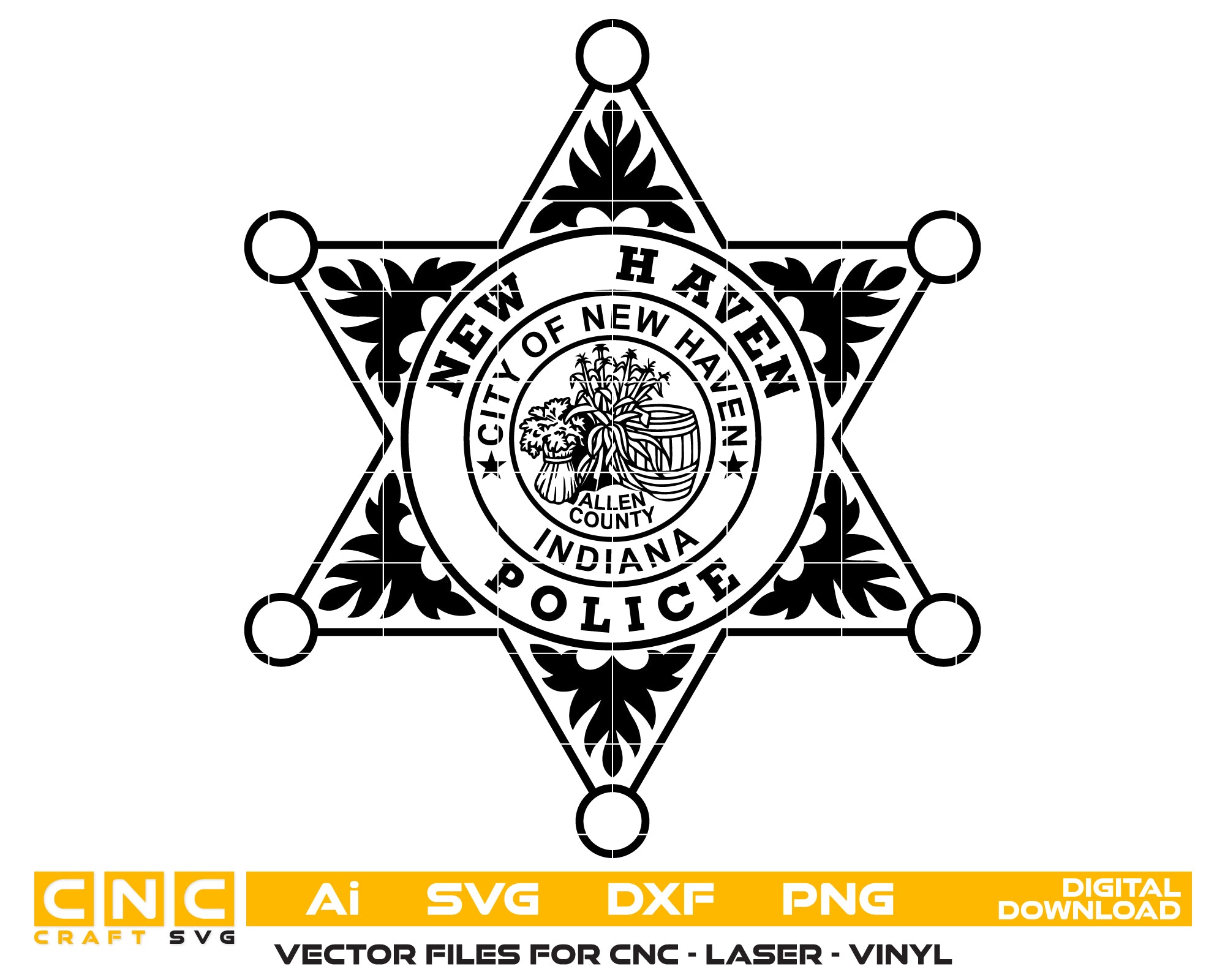 New Haven Police Sheriff Badge Indiana SVG, New Haven IN Sheriff Emblem Vector, Indiana Police Sheriff Badge SVG, New Haven Law Enforcement Badge, New Haven Police Logo