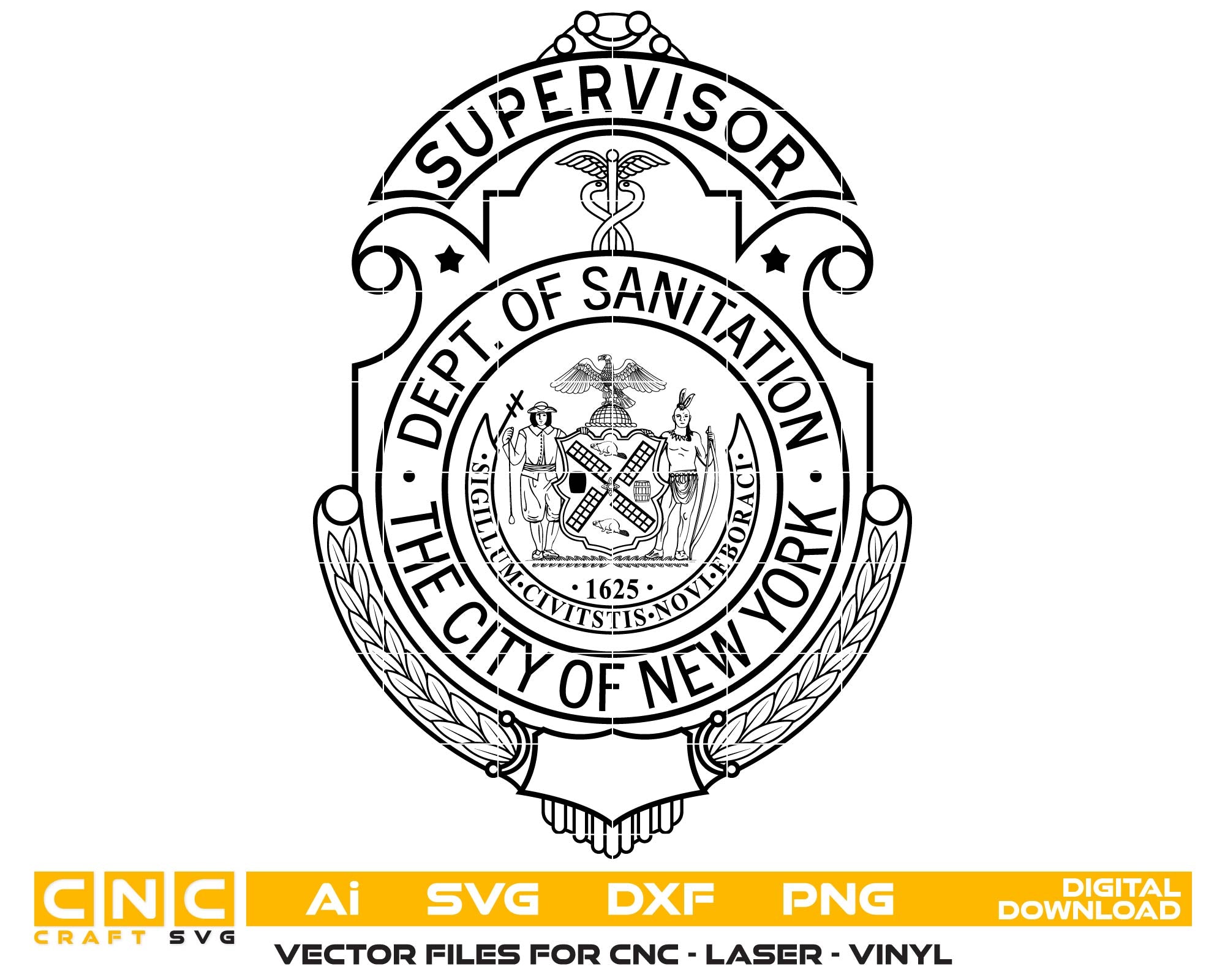 NYC Sanitation Supervisor Badge SVG, New York Sanitation Badge Vector, DSNY Supervisor Emblem SVG, Sanitation Department Badge NYC, Municipal Supervisor Badge Vector