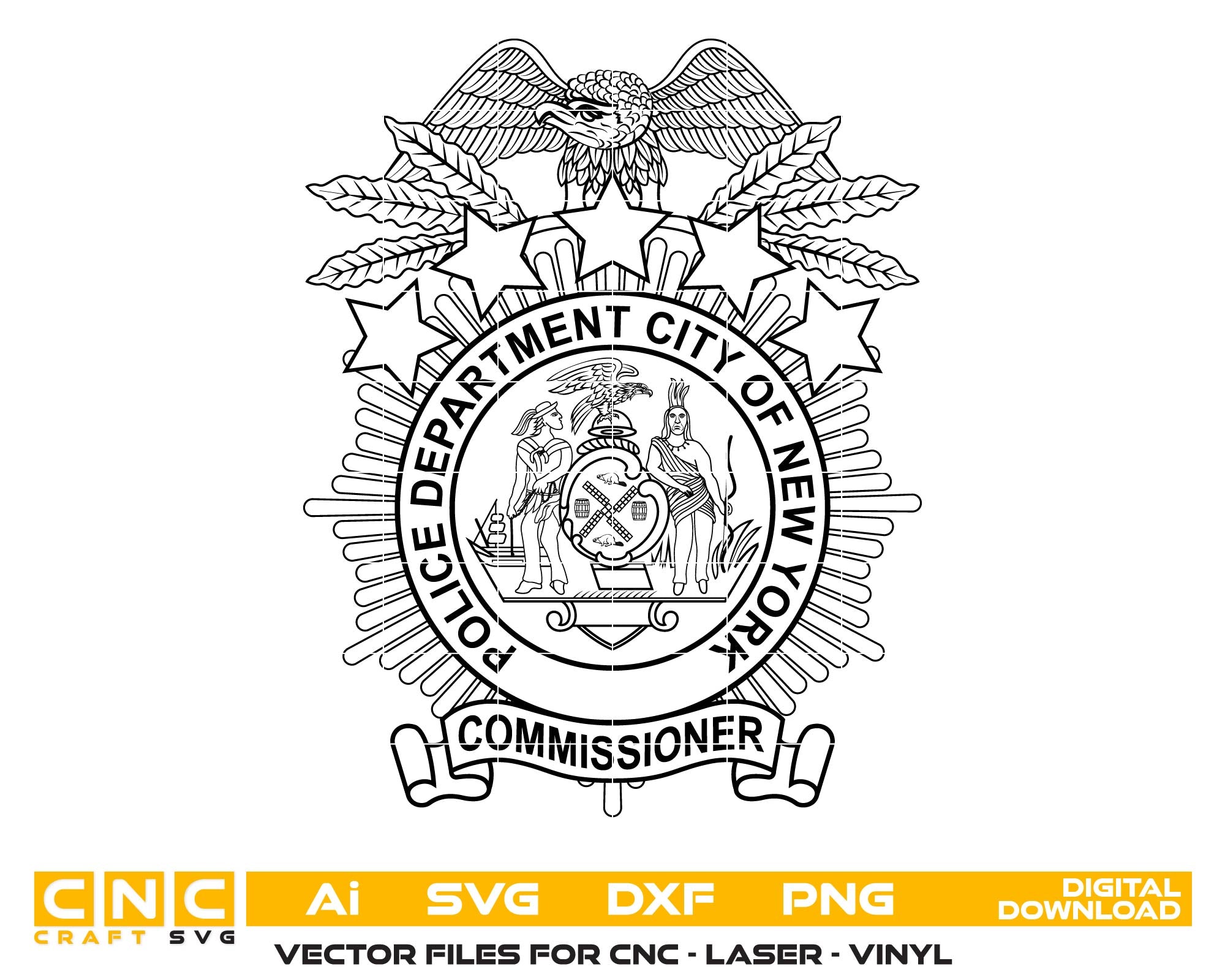 New York Police Commissioner Badge SVG, NYPD Commissioner Vector, NYPD Police Badge SVG, NY Police Emblem, NYPD Logo Vector, Police Commissioner Shield SVG