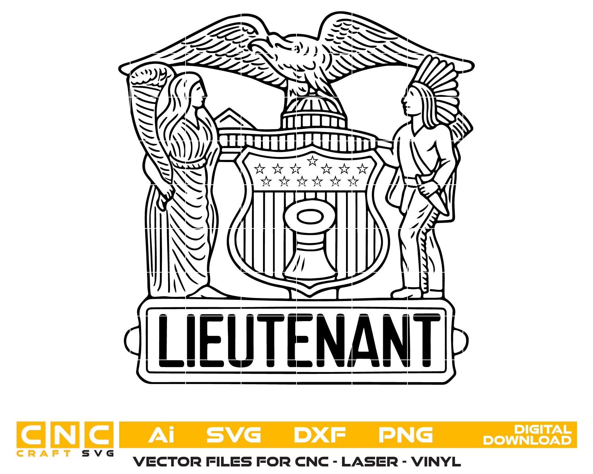 New York Police Lieutenant Badge SVG digital download, NYPD Lieutenant police badge vector design for Cricut and Silhouette.