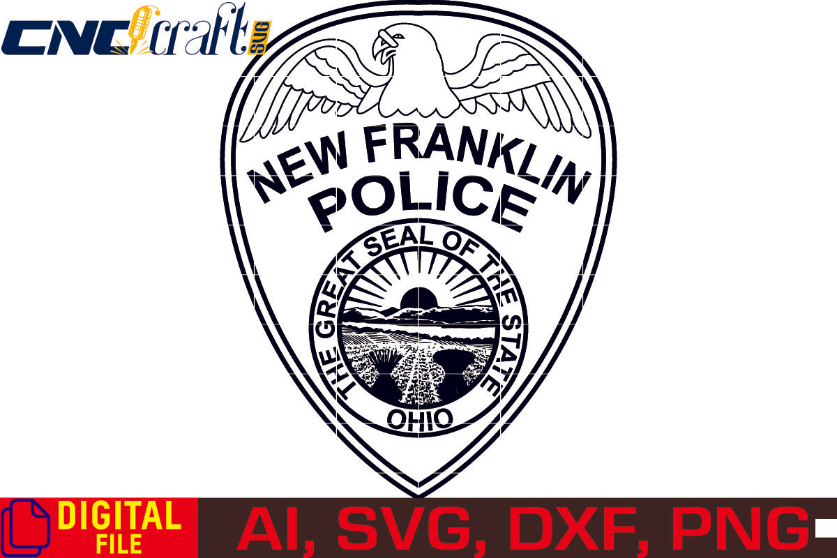 New franklin Police Badge vector file for Laser Engraving, Woodworking, CNC Router, vinyl, plasma, Xcarve, Vcarve, Cricut, Ezecad etc.