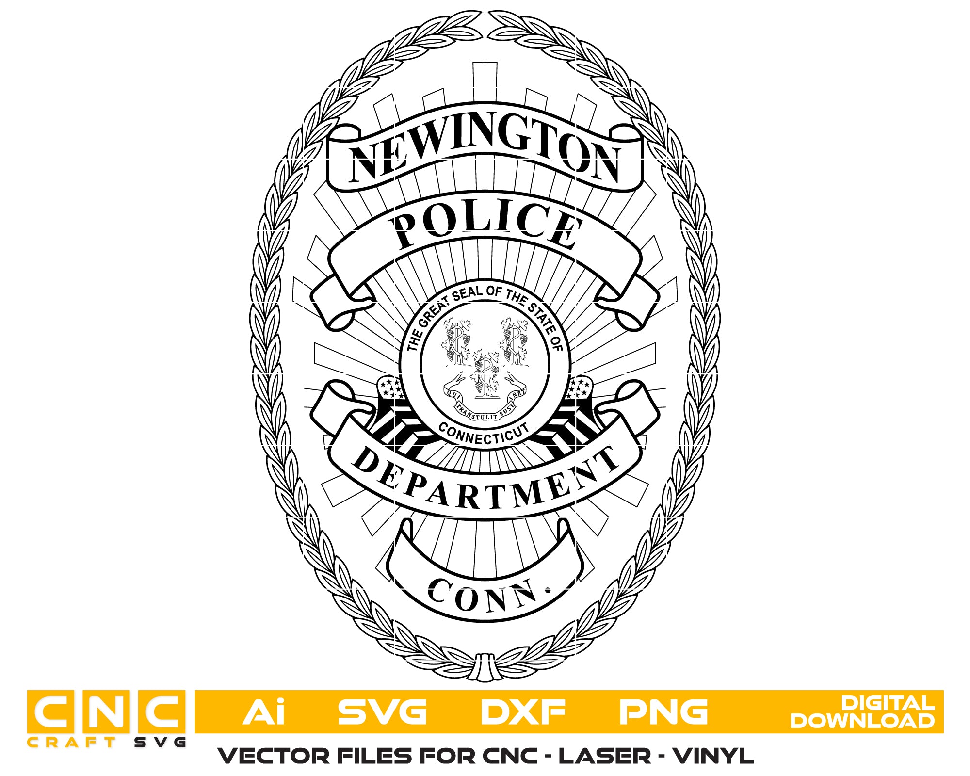 Newington Police Department Badge SVG, Newington CT Police Badge Vector, Connecticut Police Badge Emblem, Police Badge SVG File, Law Enforcement Badge Vector
