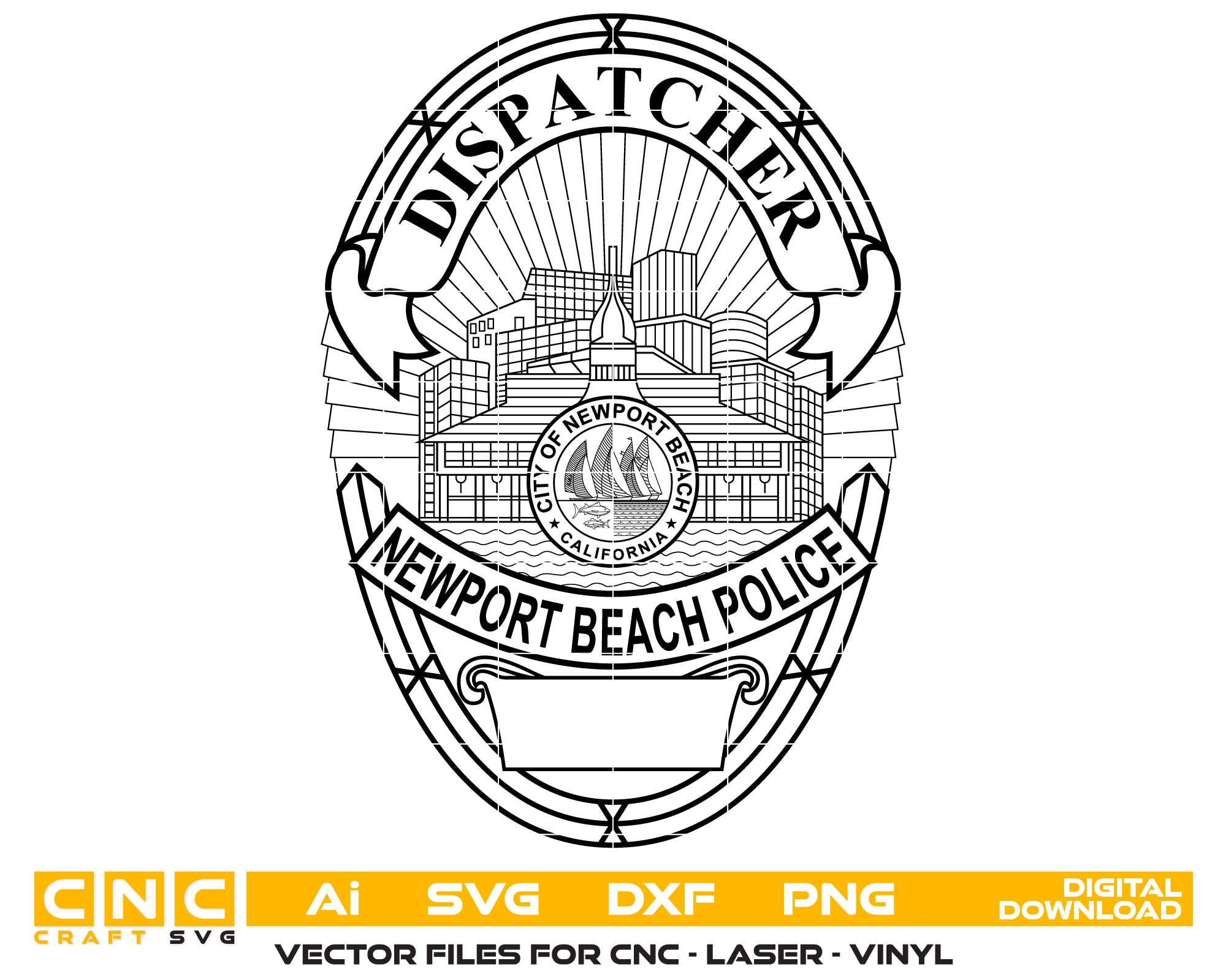 Newport Beach Police Dispatcher Badge Vector Art