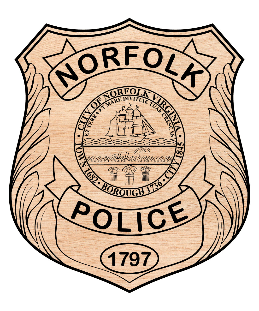 Norfolk Police Department Badge SVG, Norfolk VA Police Badge Vector, Virginia Police Emblem, Police Shield Badge SVG File, Law Enforcement Badge Vector