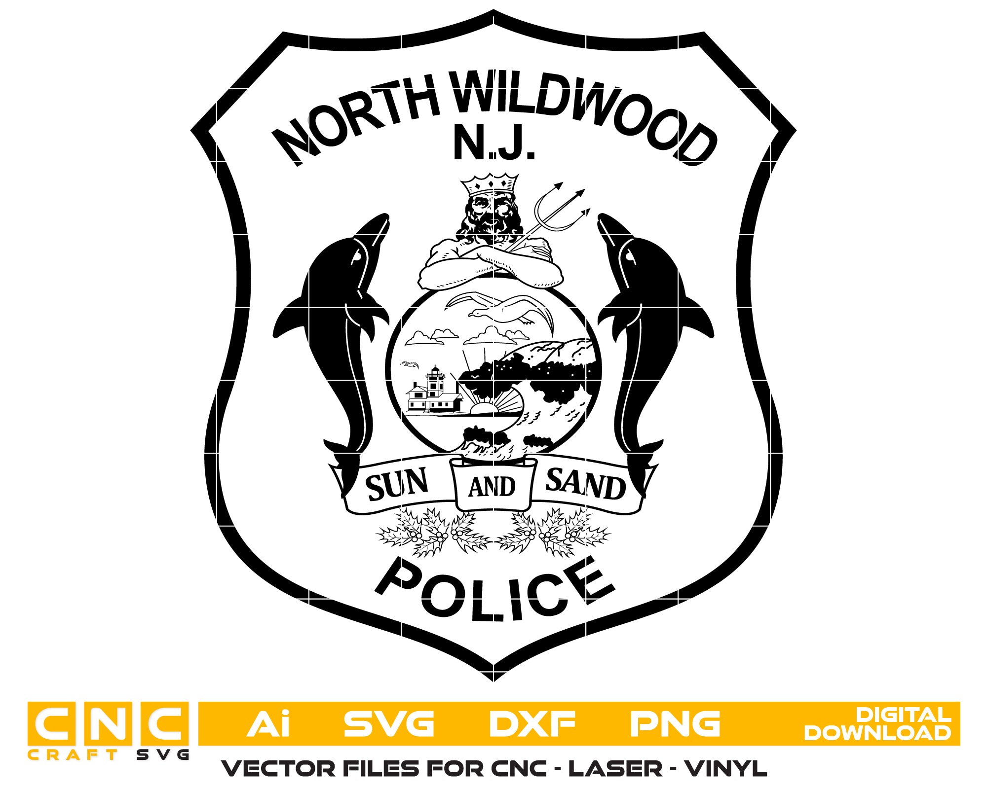 North Wildwood Police Badge SVG – Digital Vector File for Engraving & Printing