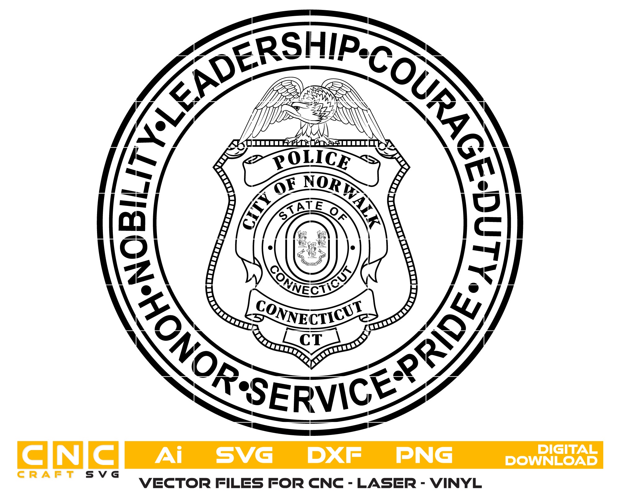 Norwalk Police Department Badge SVG
Connecticut Police Badge Vector
Norwalk Police Emblem Design
Police Badge SVG Norwalk CT
Norwalk Police Department Emblem