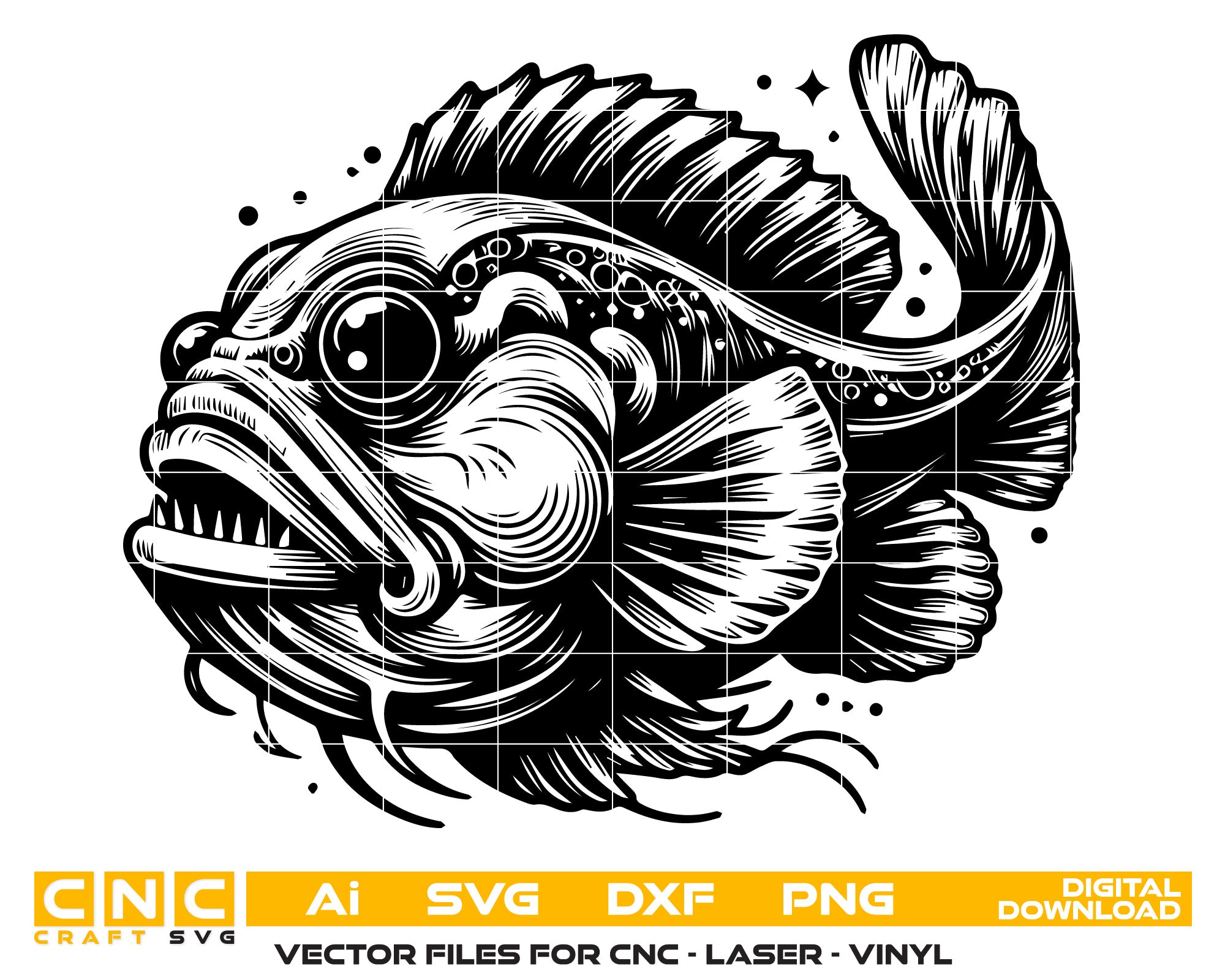 O Fish Vector Black & White SVG