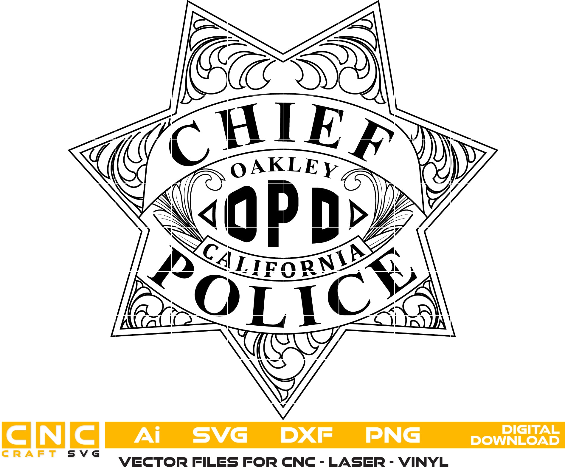 Oakley Police Chief Badge, California Police Badge Vector art Digital file
