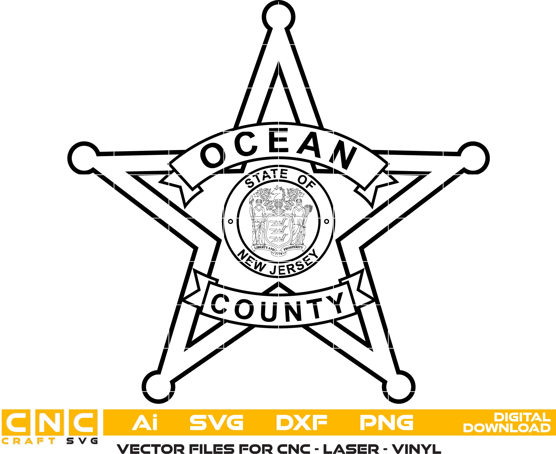 Ocean County Sheriff Badge, New Jersey Sheriff Badge Vector art for Laser engraving, woodworking, acrylic painting, glass etching, and all printing machines.