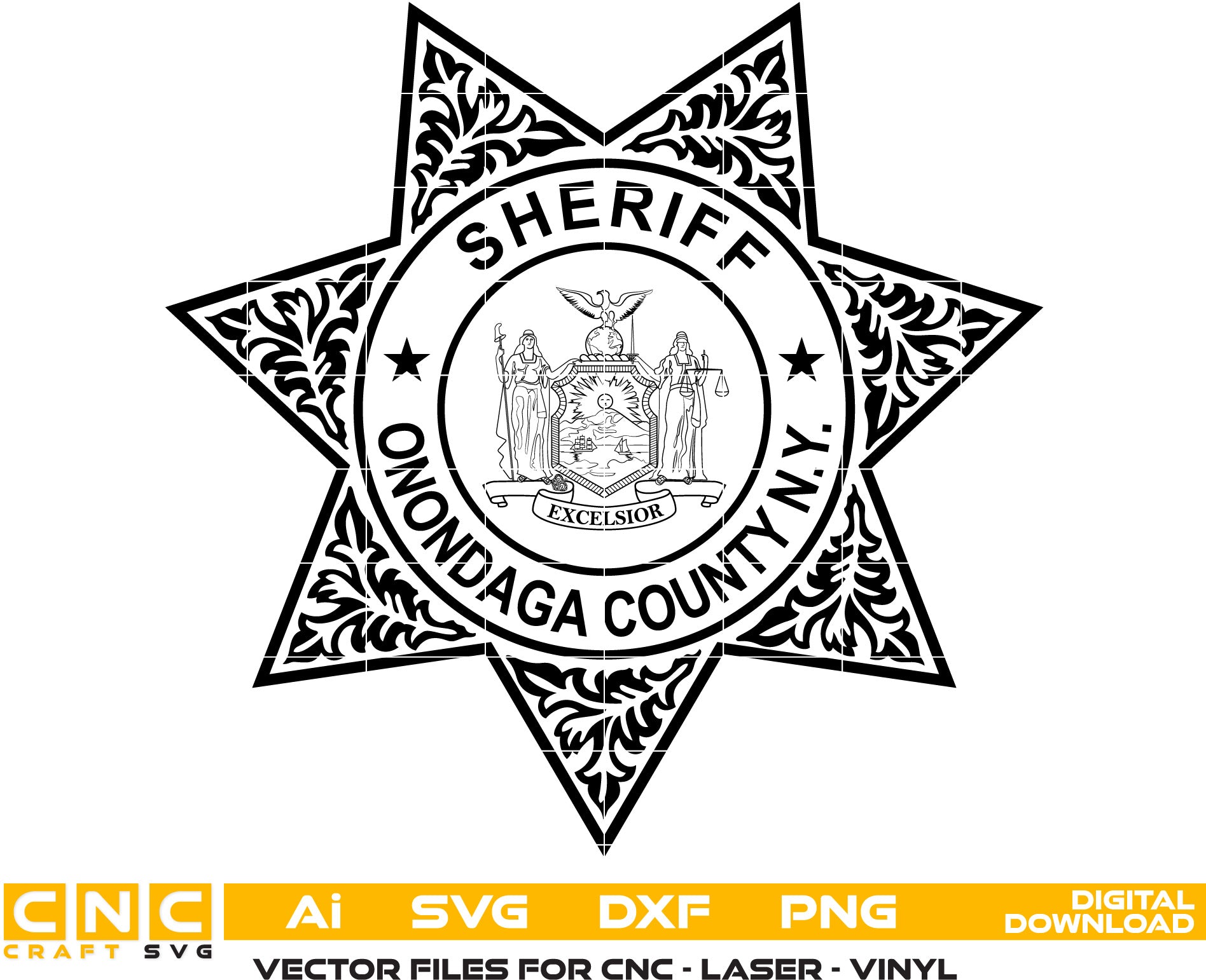 Onondaga County N Y Sheriff Badge, Onondaga County vector art, Digital file