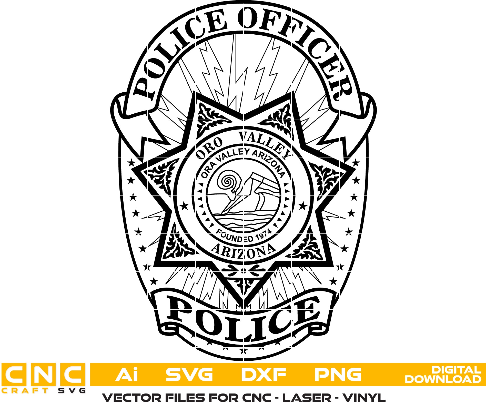 Oro Valley Arizona Police Officer Badge SVG | Law Enforcement Emblem for CNC & Printing