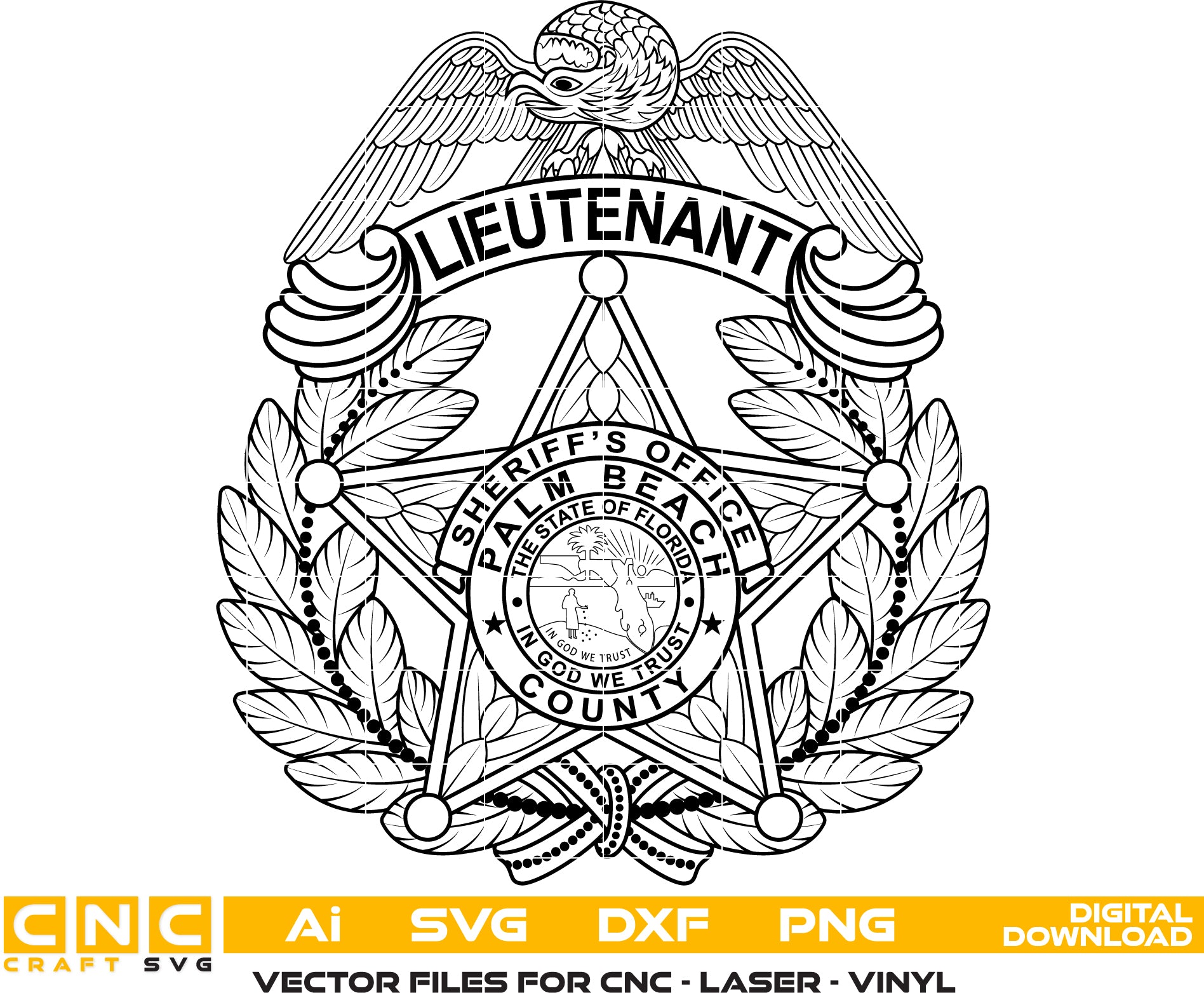 Palm Beach County Sheriff Lieutenant Badge - Florida Sheriff Badge Vector art Digital file