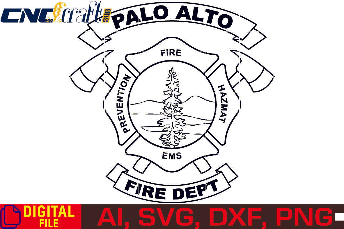 Palo Alto Fire Dept vector file for Laser Engraving, Woodworking, CNC Router, vinyl, plasma, Xcarve, Vcarve, Cricut, Ezecad etc.