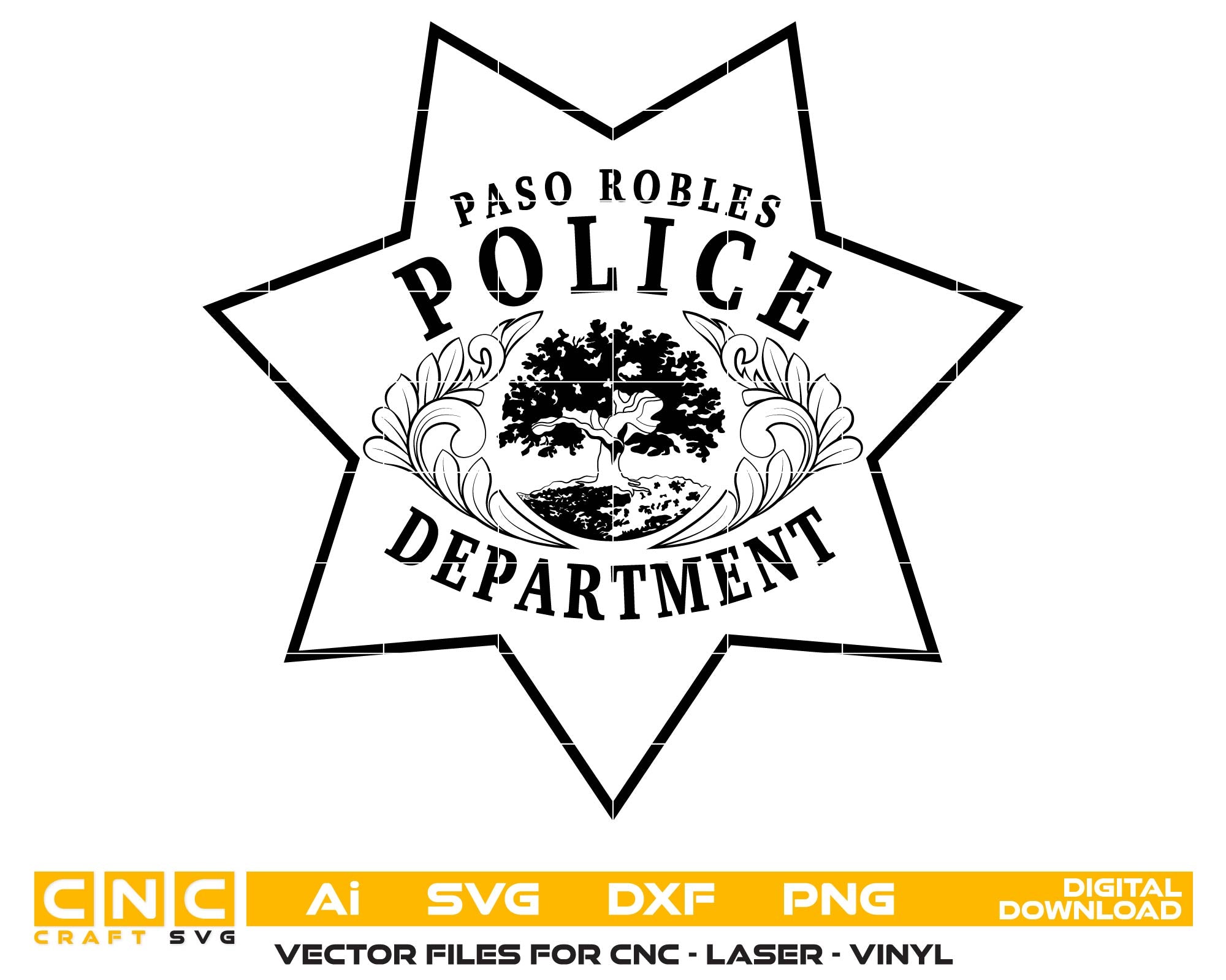 Paso Robles Police Badge SVG, Paso Robles CA Police Vector, California Police Badge Design, Law Enforcement Badge SVG, Police Emblem Vector, CA Police Logo SVG