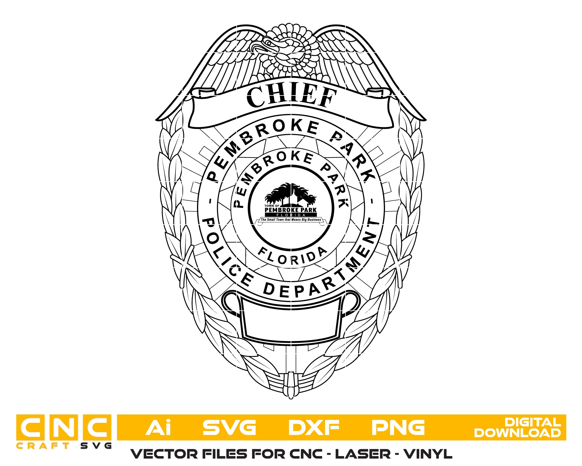 Pembroke Park Police Chief Badge SVG, Pembroke Park Florida Police Badge Vector, Pembroke Park FL Police SVG Emblem, Florida Police Chief Badge SVG, #support