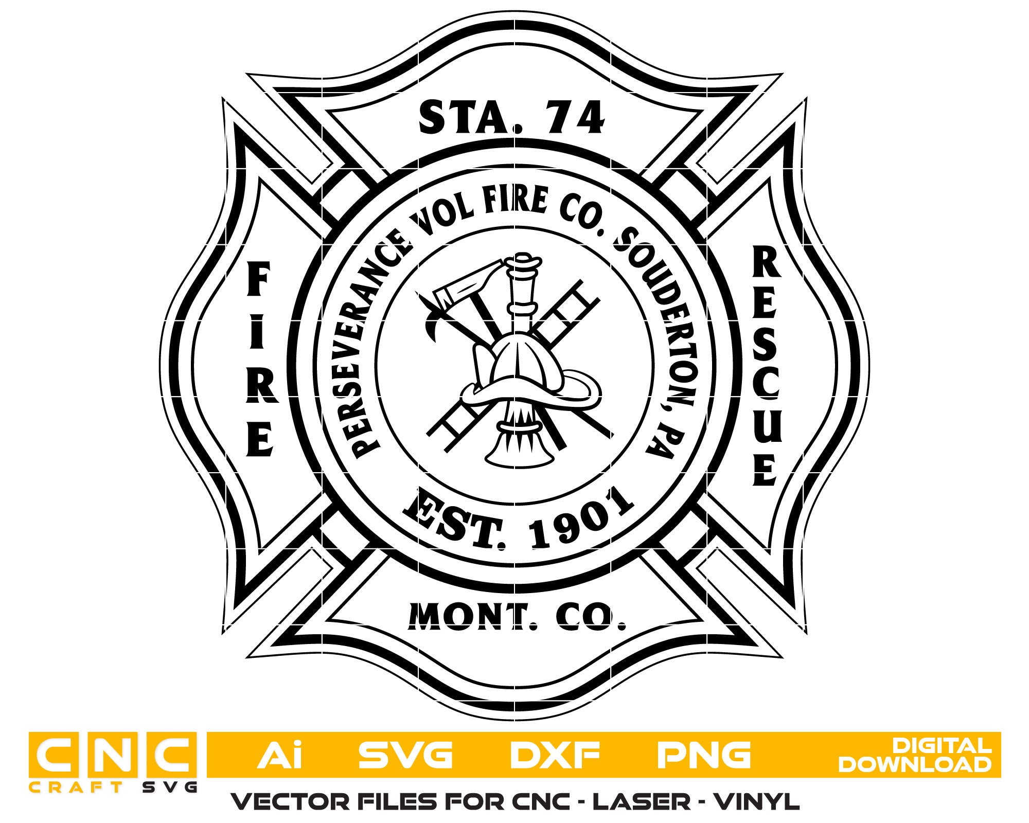 Perseverance Volunteer Fire Company Badge SVG Firefighter Vector Art