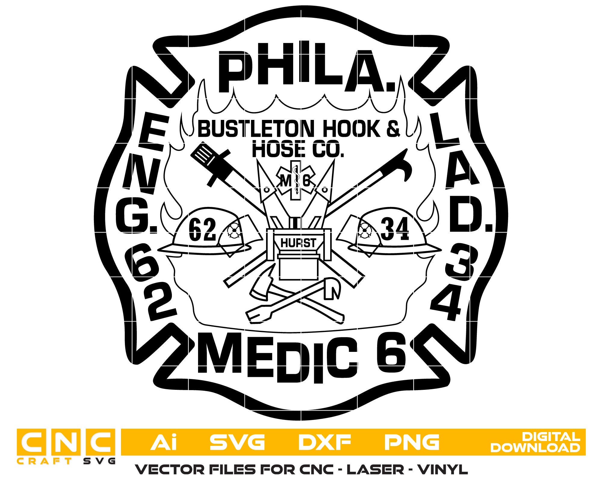 Phila Engine 62 Ladder 34 Medic 6 Patch SVG, Philadelphia Fire EMS Patch Vector, Fire Department Emblem, Engine 62 Ladder 34 Medic 6 Logo, Philadelphia Fire Patch