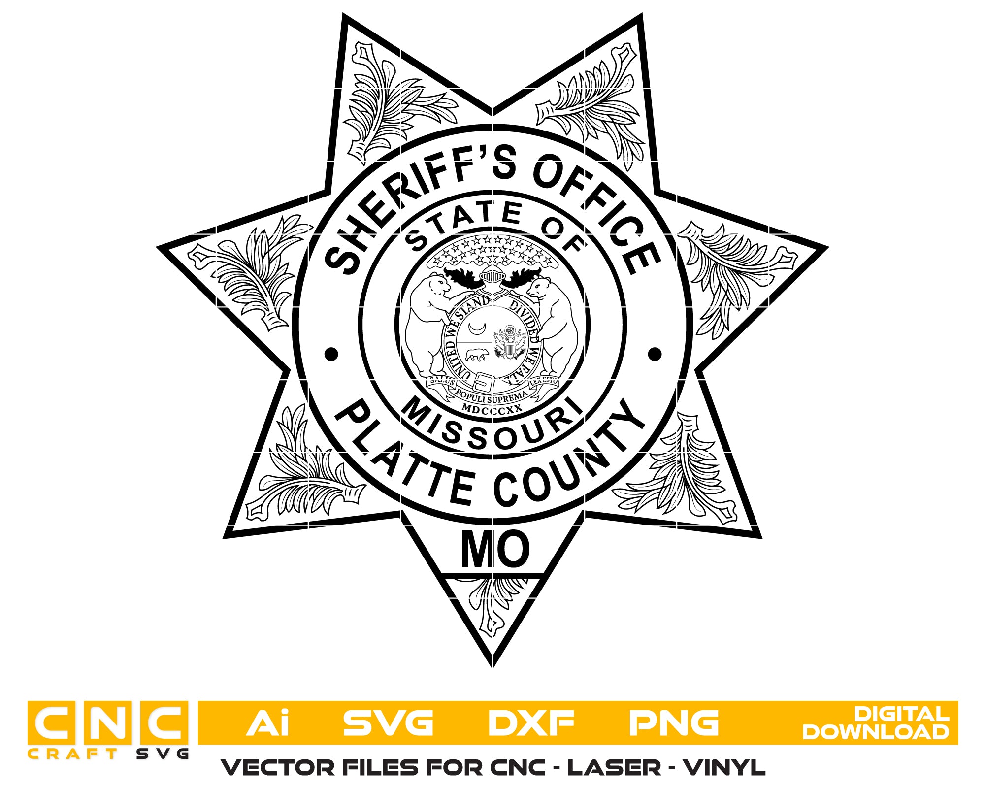 Platte County Missouri Sheriff Badge SVG – Vector File for Engraving & Printing