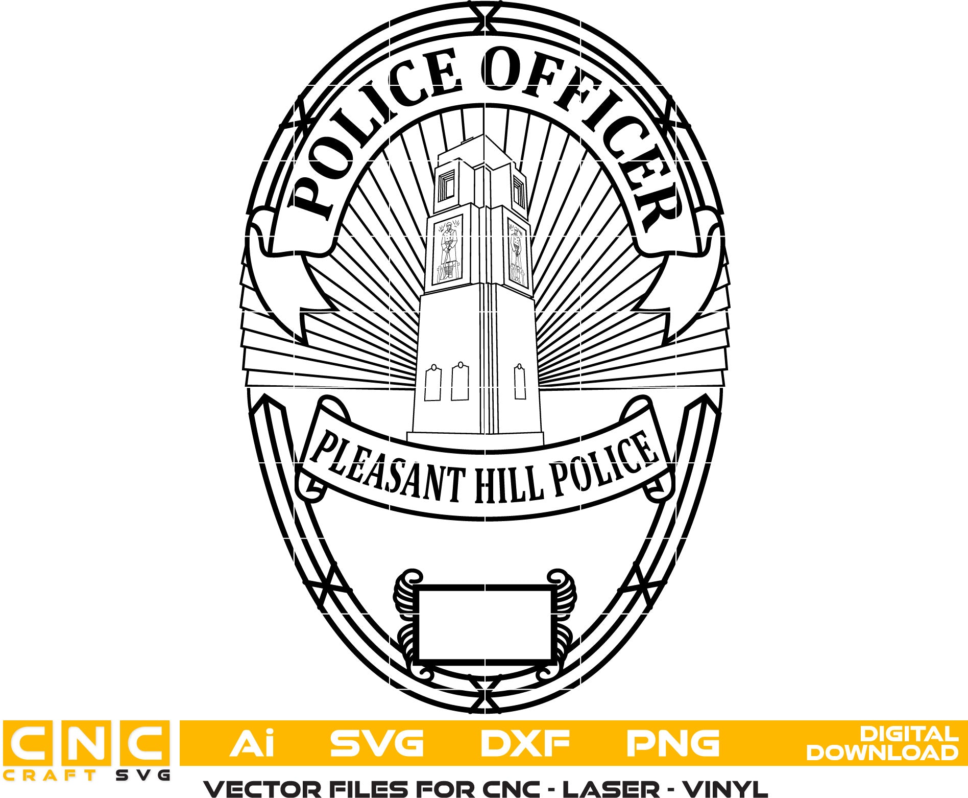 Pleasant Hill Police Officer Badge Vector Art for Laser engraving, woodworking, acrylic painting, glass etching, and all printing machines.