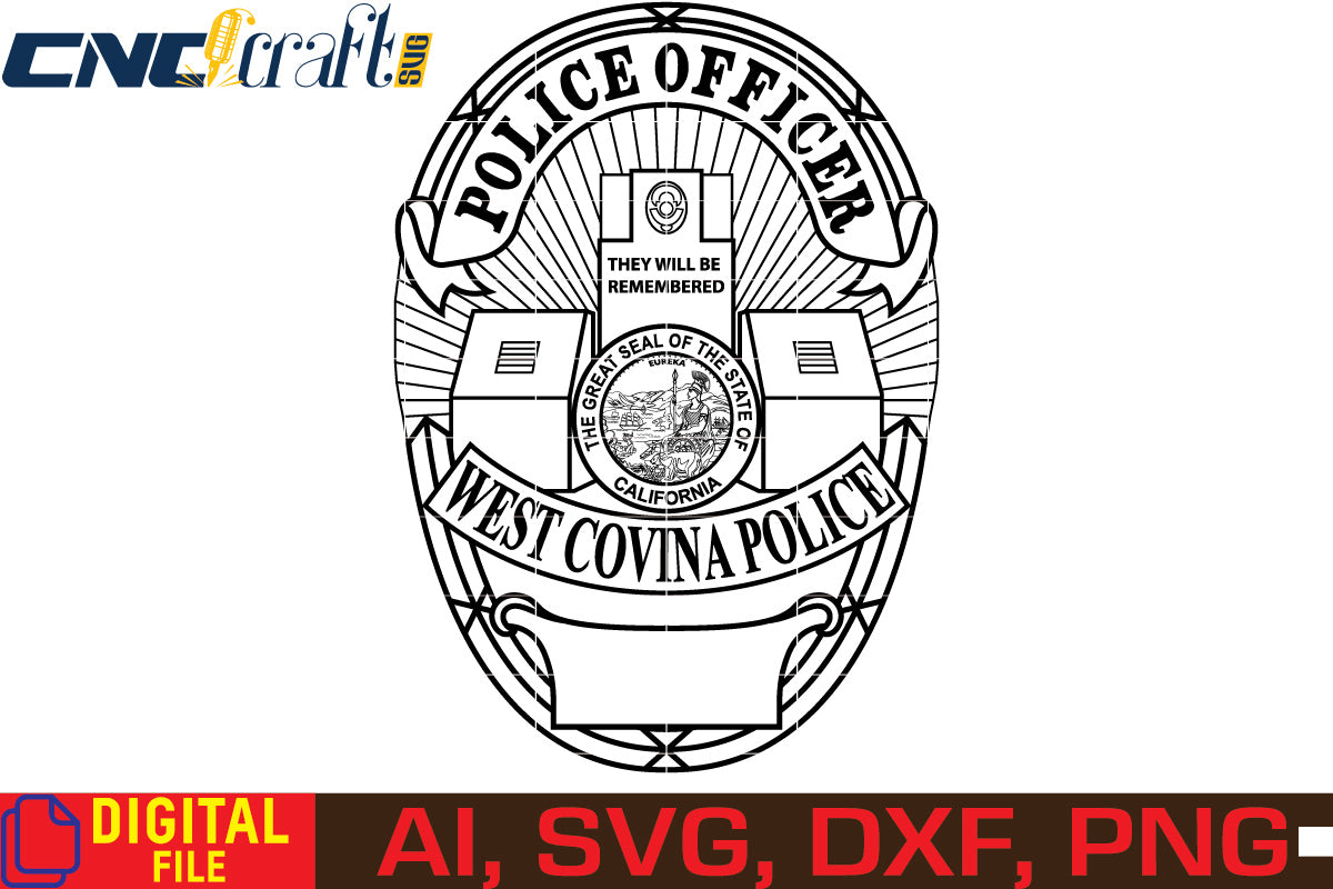 West Covina California Police Officer Badge vector file