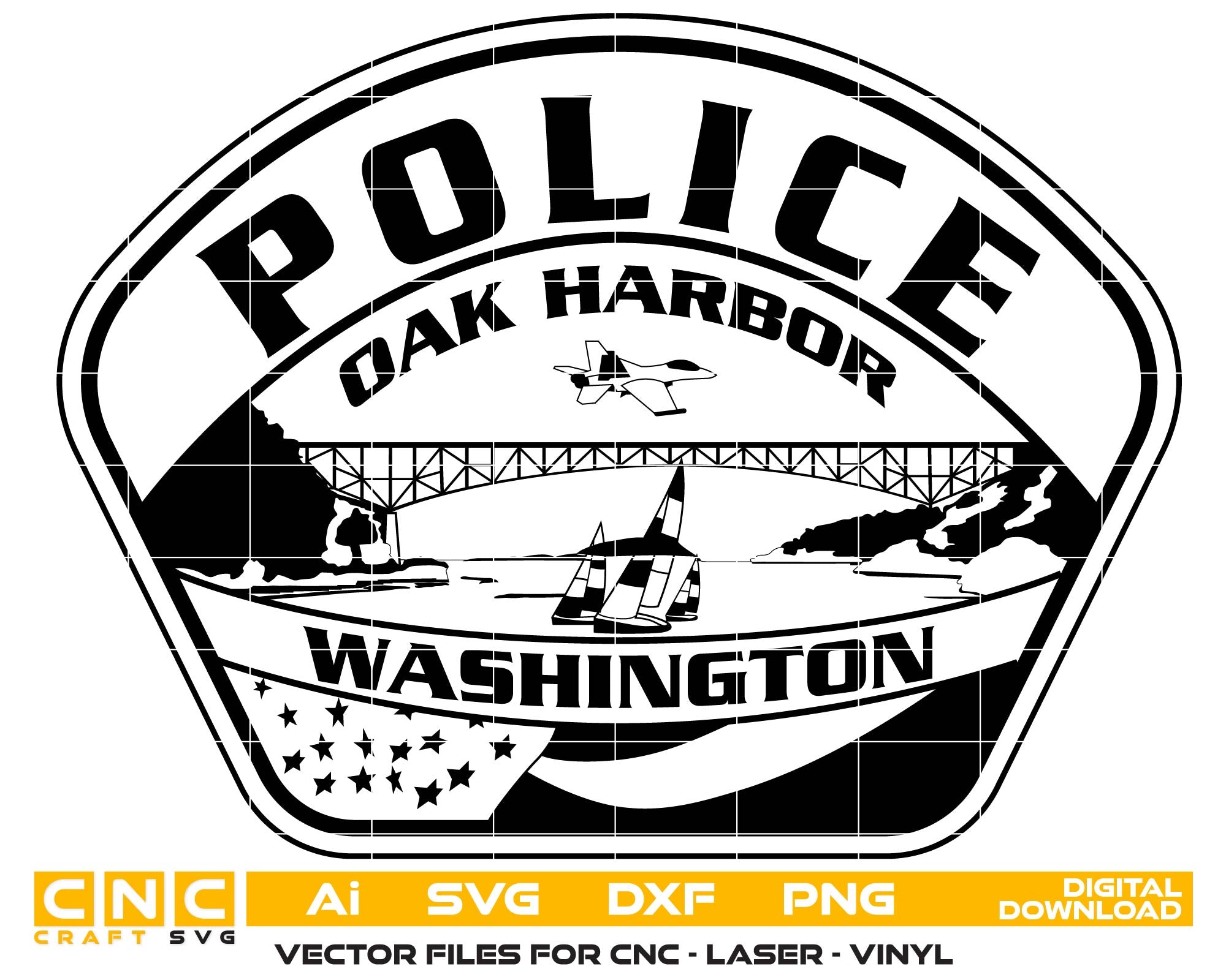Police Department Oak Harbor WA Badge, Police Badge, Oak Harbor Washington Police Badge, Washington Police BadgeSvg