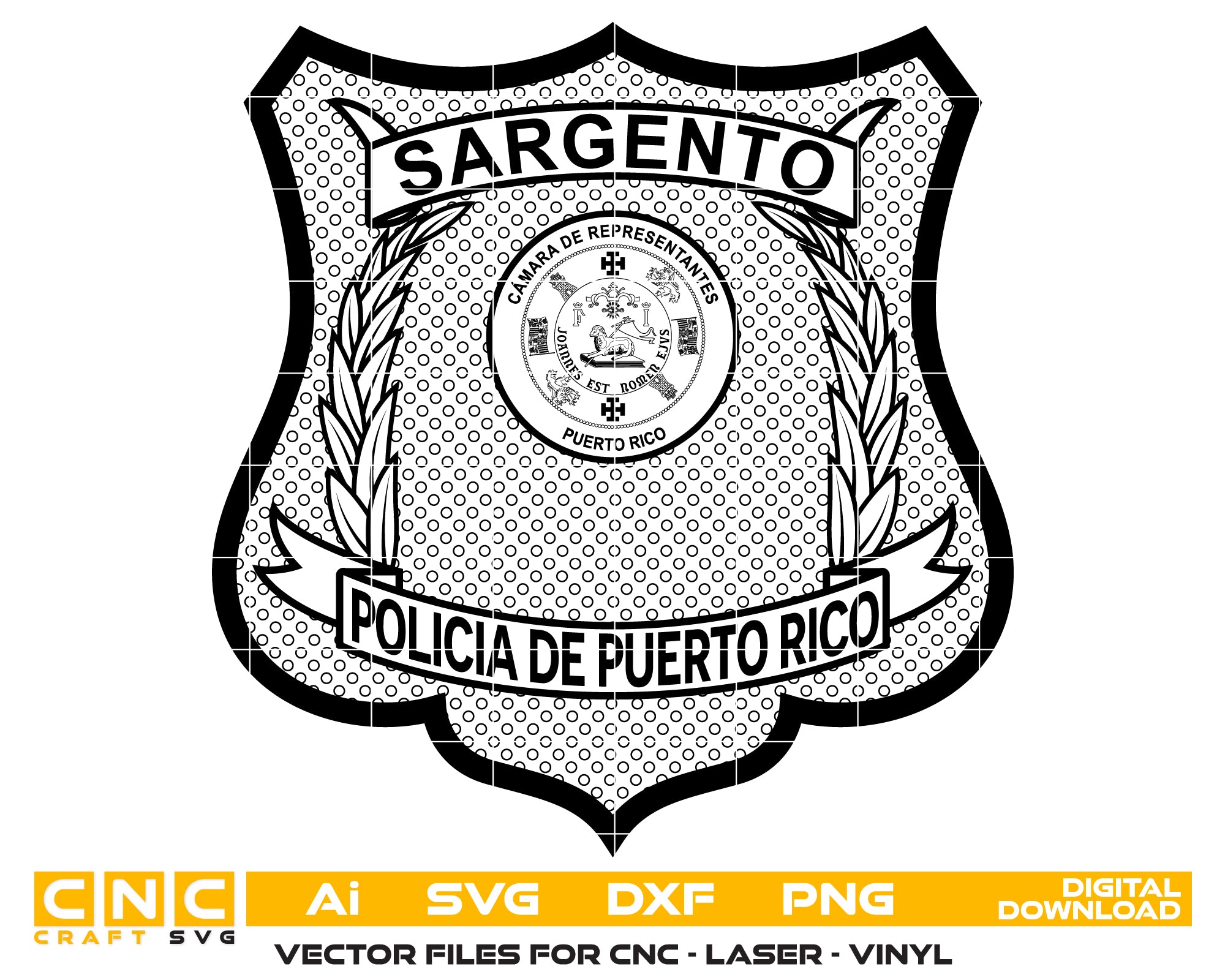 Policía De Puerto Rico Sargento Badge SVG, Puerto Rico Police Sergeant Badge Vector, Puerto Rico Sargento Police Emblem SVG, Puerto Rico Law Enforcement Badge, Puerto Rico Police Badge