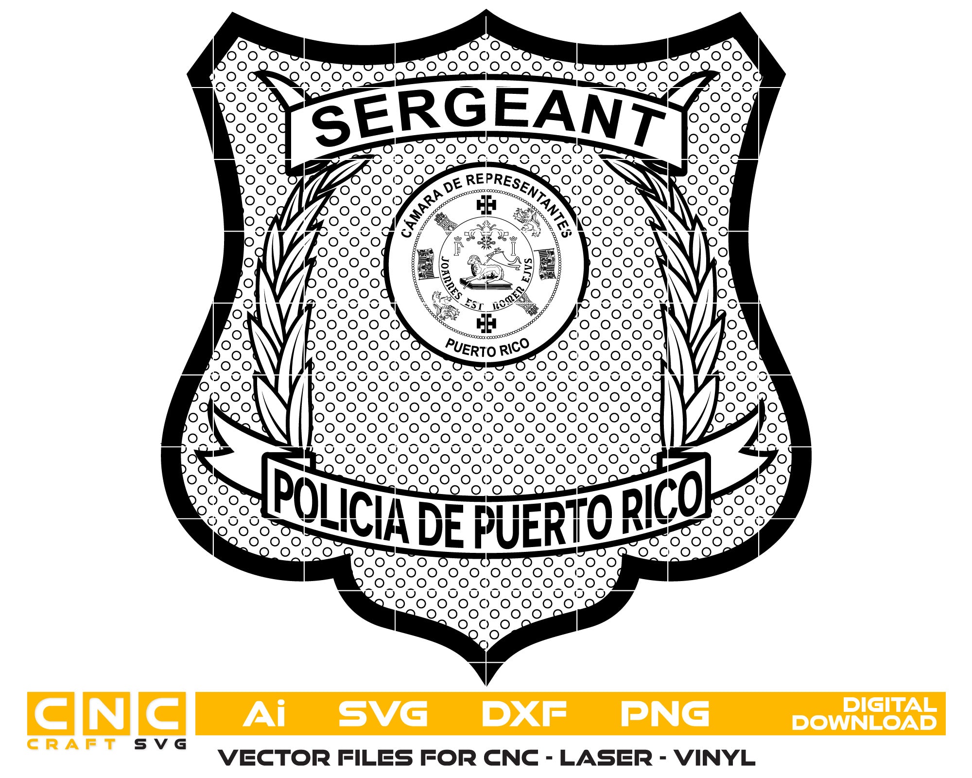 Policía De Puerto Rico Sergeant Badge SVG, Puerto Rico Police Sergeant Badge Vector, Puerto Rico Law Enforcement SVG, Sergeant Police Emblem Puerto Rico, Puerto Rico Police Badge