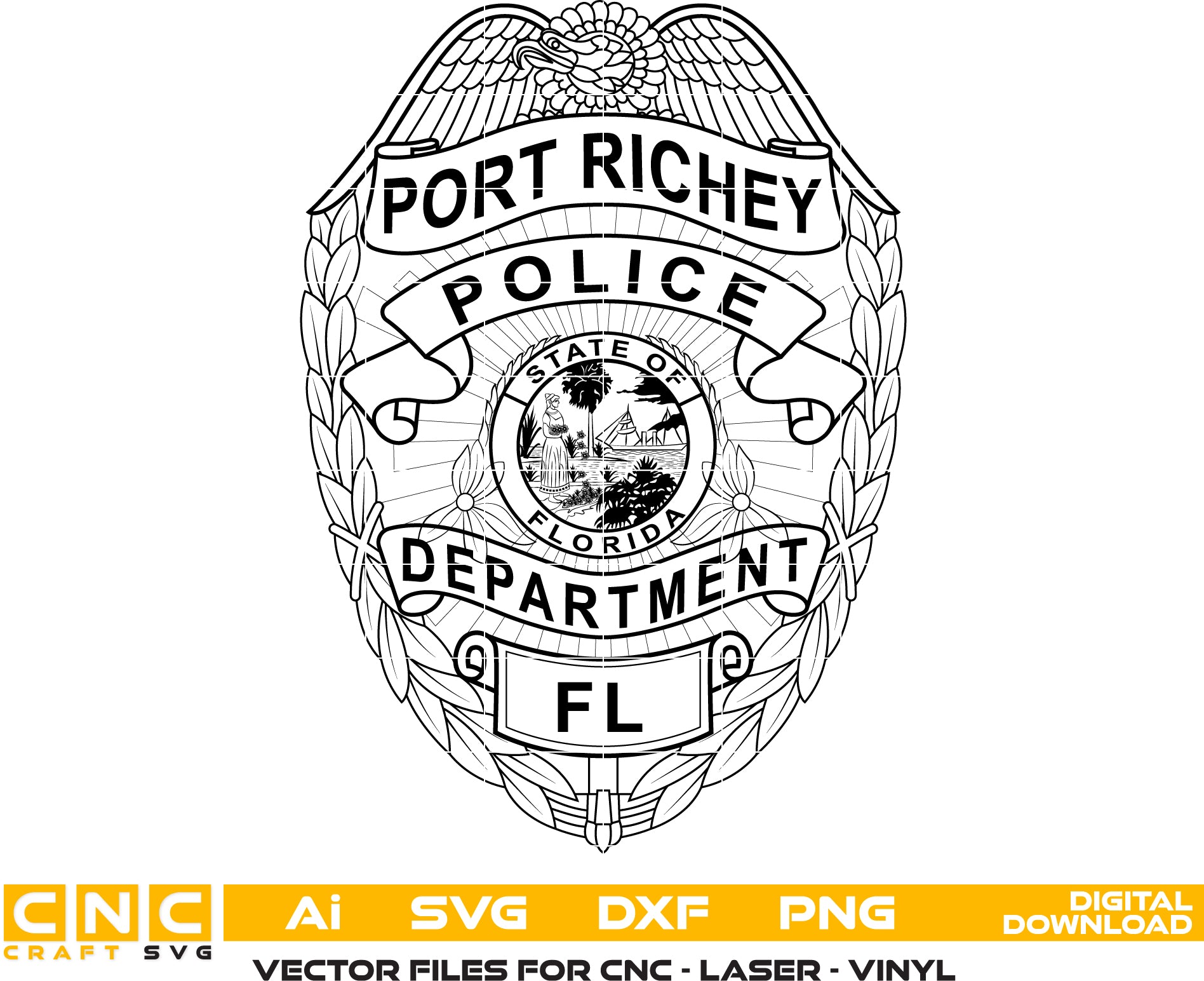 Custom Port Richey Police Badge SVG for Woodworking & Printing