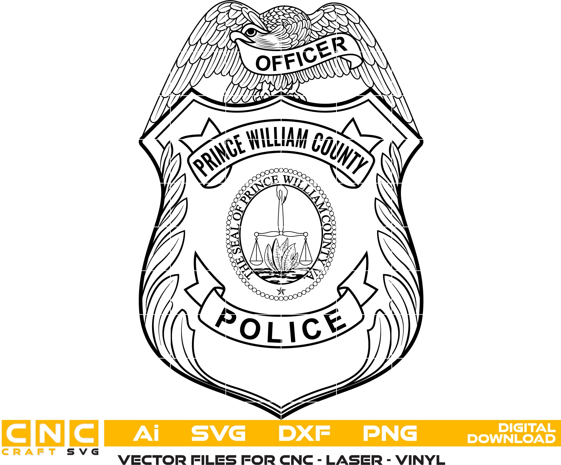 Prince William County Police Officer Badge SVG | Law Enforcement Emblem for CNC & Printing