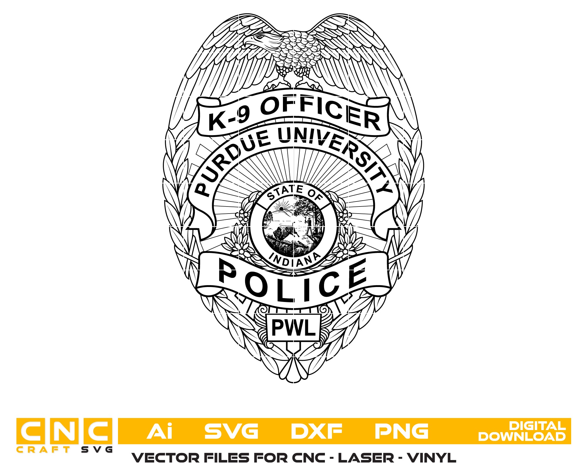 Purdue University Indiana K-9 Police Officer Badge SVG, Purdue University K-9 Unit Badge Vector, Indiana Campus Police Badge, Purdue Police Badge SVG, K-9 Police Officer Badge