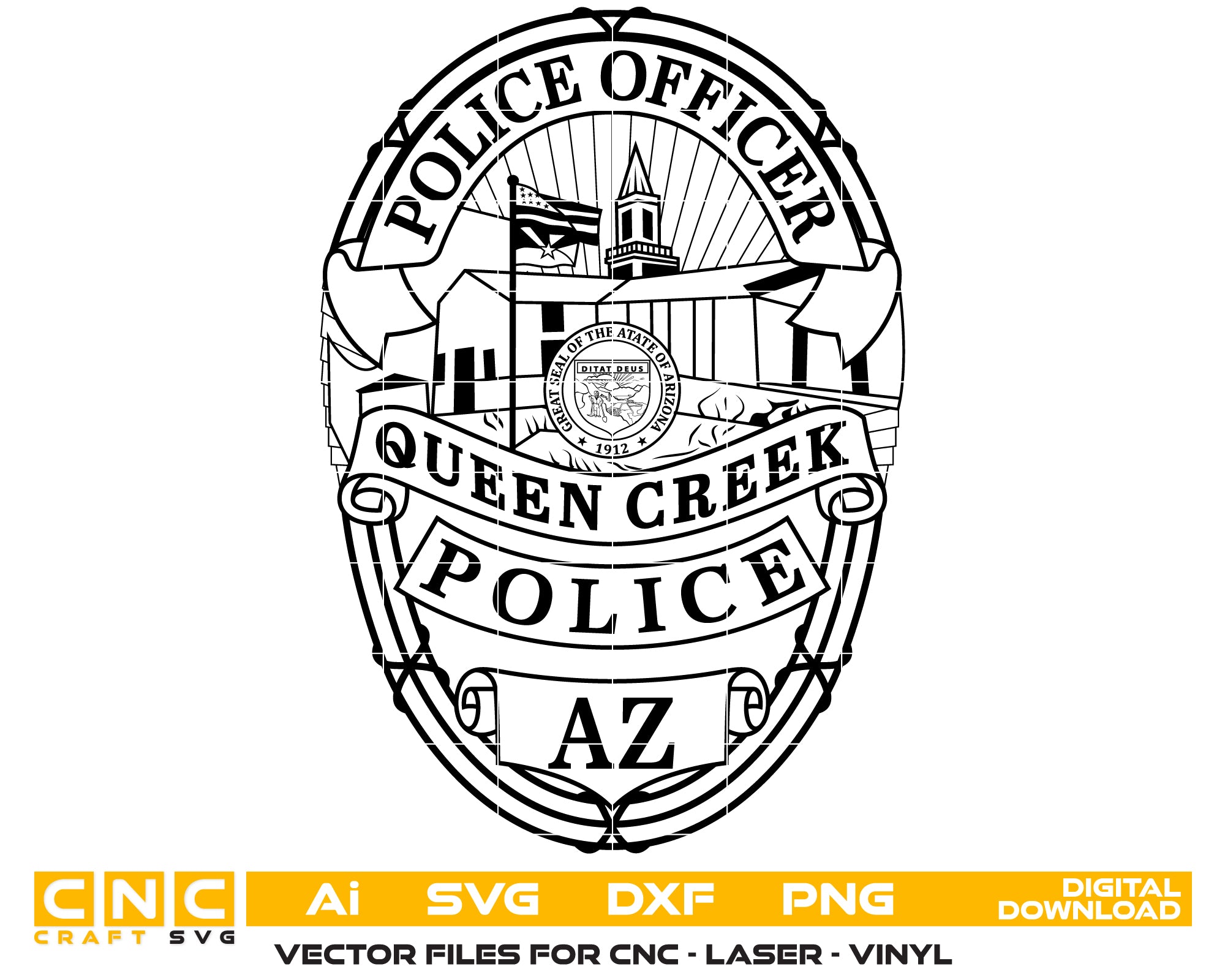 Queen Creek Police Badge SVG, Queen Creek Police Logo Vector, Arizona Police Badge SVG, Law Enforcement Badge Digital File, Police Patch SVG Design
