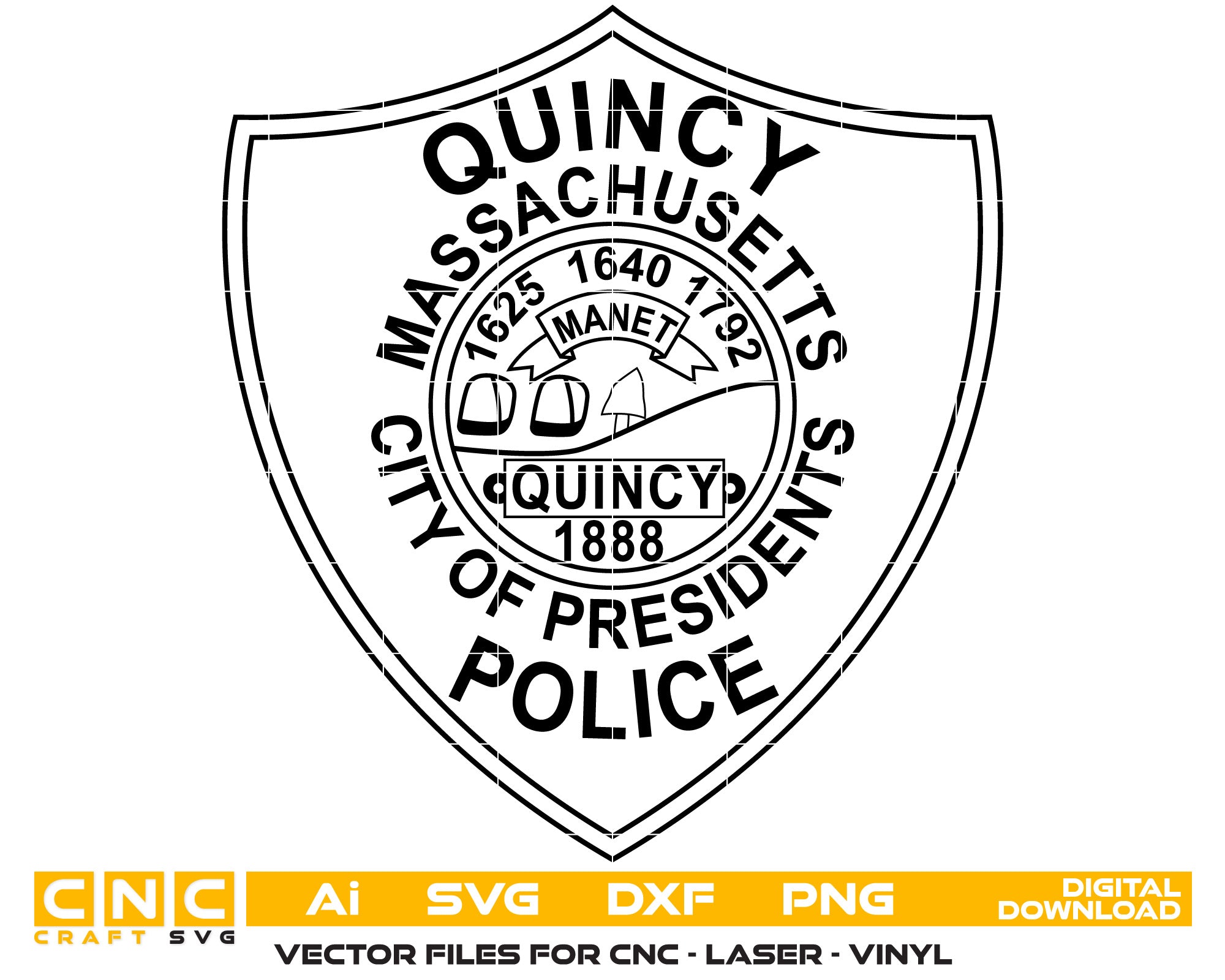 Quincy Massachusetts City Of Presidents Police Badge