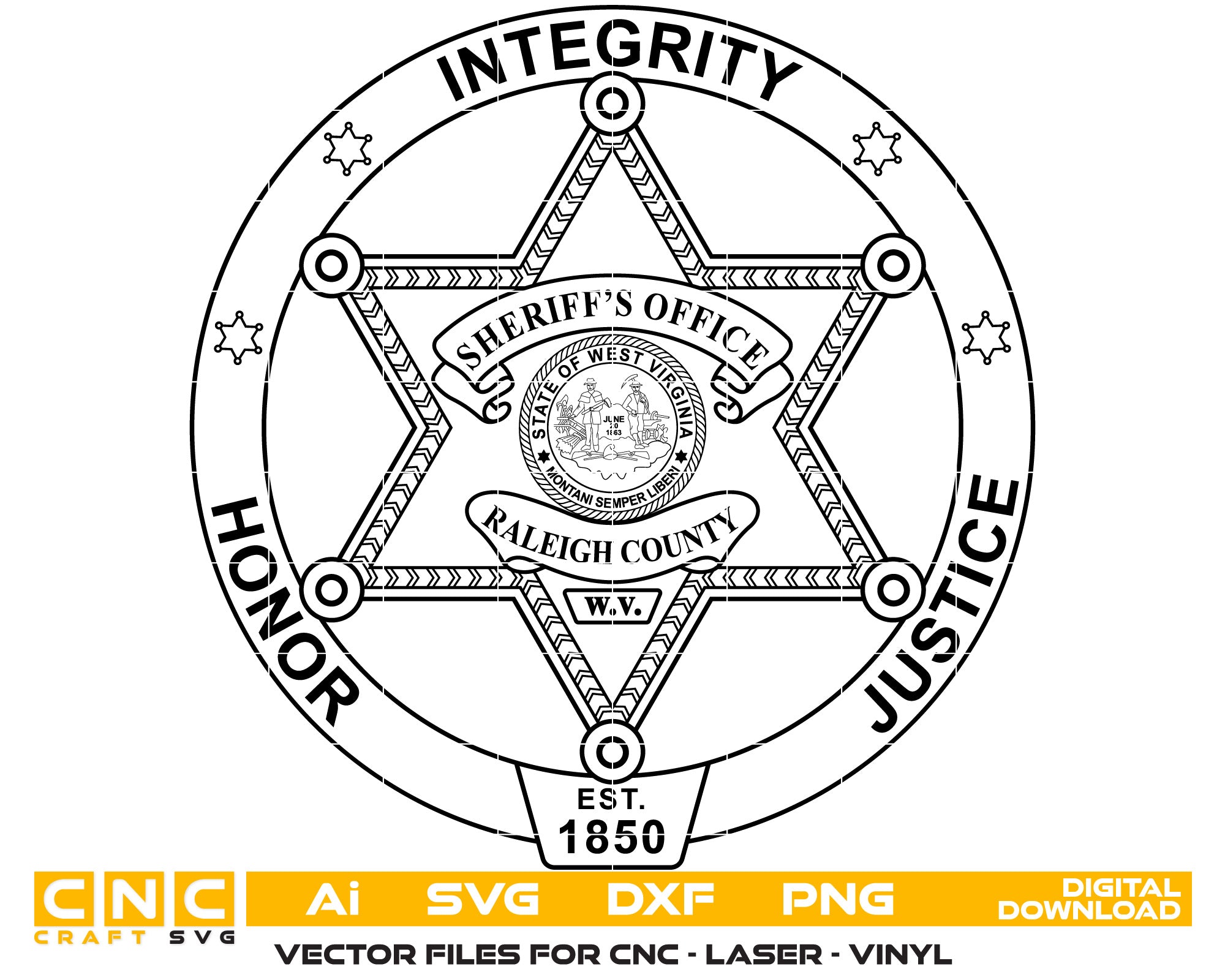 Raleigh County Sheriff Badge Vector Art, Ai,SVG, DXF, PNG, Digital Files