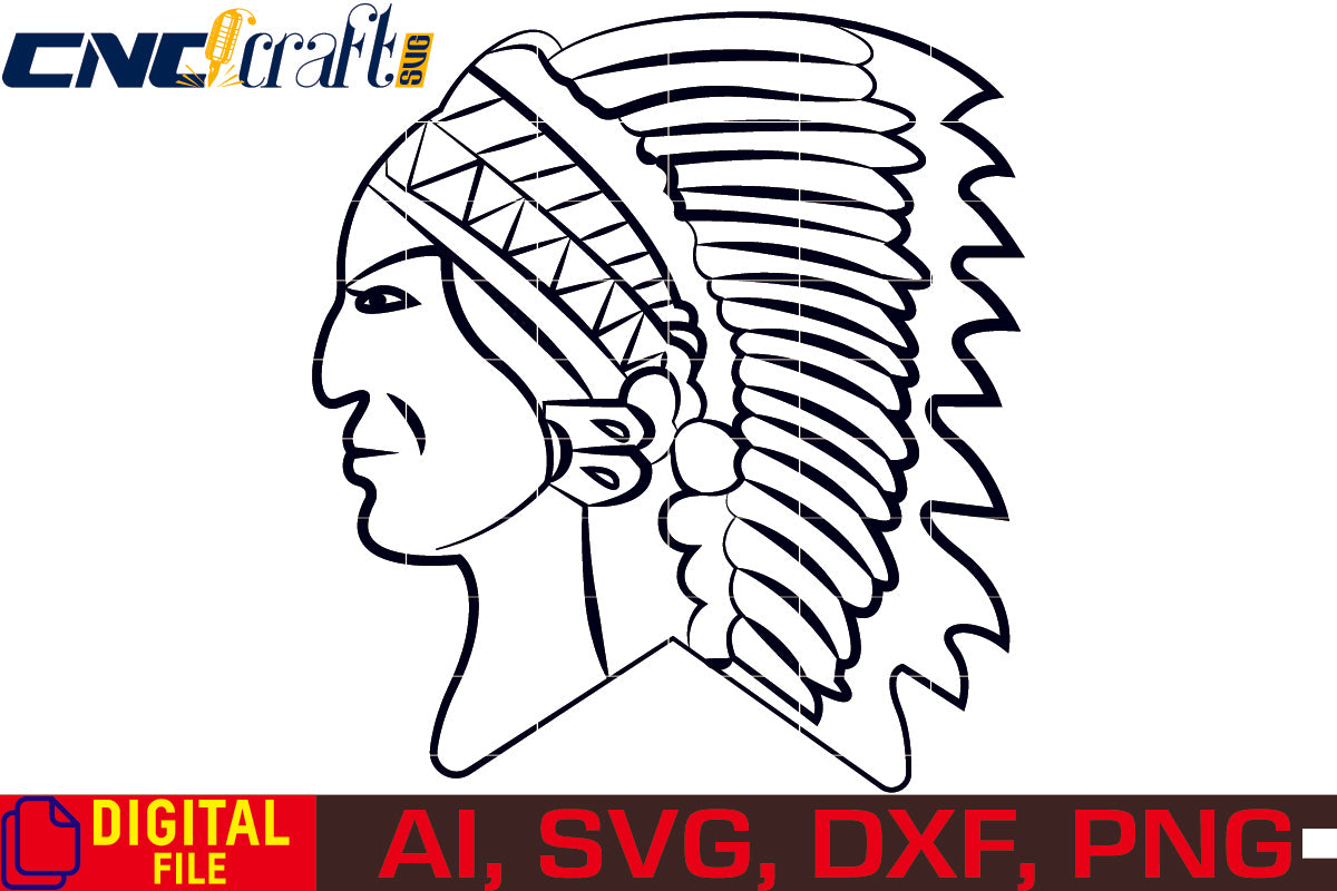 Red Indian Vector vector file for Laser Engraving, Woodworking, CNC Router, vinyl, plasma, Xcarve, Vcarve, Cricut, Ezecad etc.