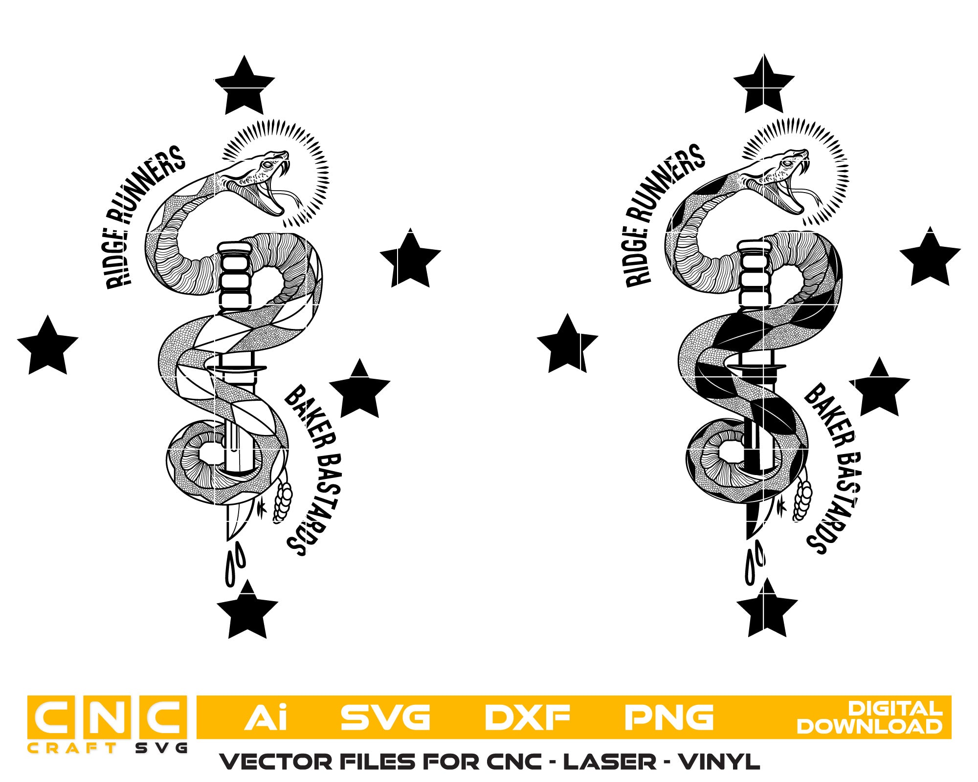 Ridge Runners Baker Bastards Snake Logo Vector Art, Ai,SVG, DXF, PNG, Digital Files