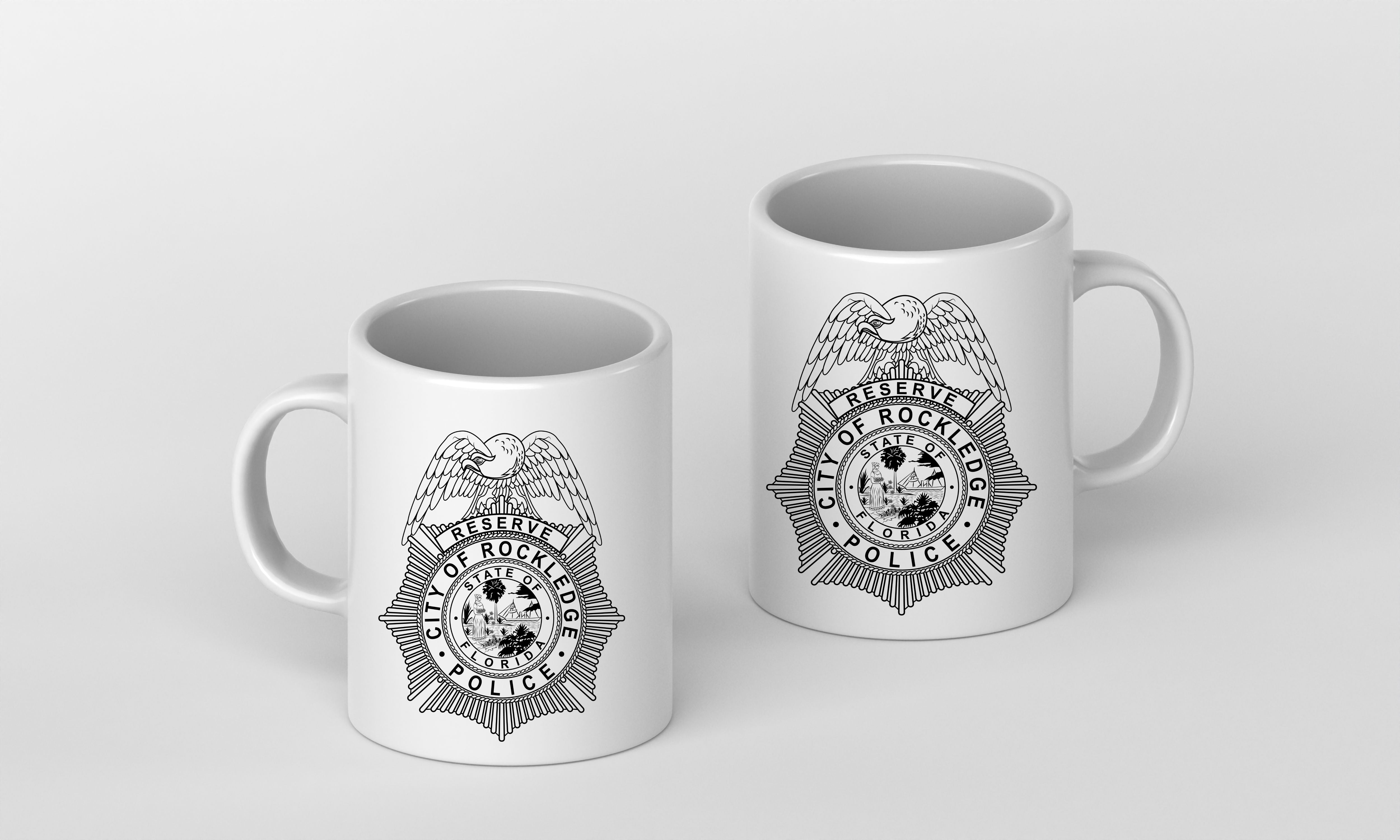 Two white mugs with black emblem designs.
mug design mockup
mug printing vector design