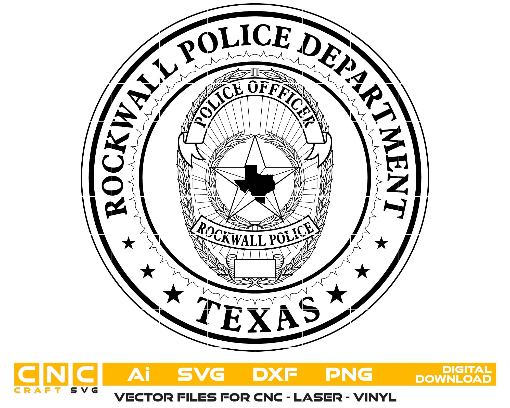 Rockwall Police Badge SVG, Rockwall Police Department Vector, Police Badge Emblem SVG, Law Enforcement Logo, Police Shield Vector, Engraving Badge File