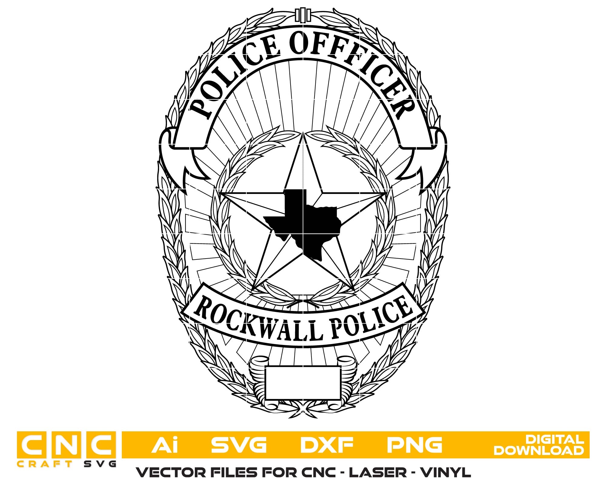 Rockwall Police Officer Badge SVG, Rockwall Police Badge Vector, Police Shield SVG, Law Enforcement Emblem, Police Logo Vector, Engraving Badge Design