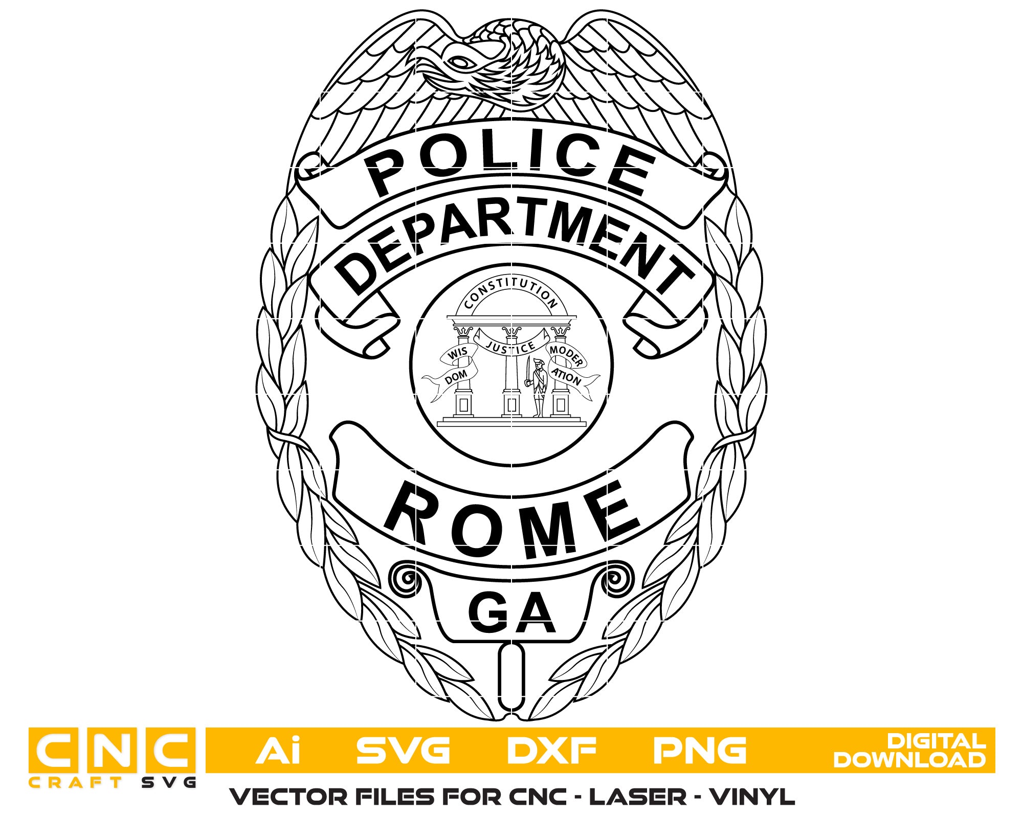 Rome Police Badge State of Georgia Vector Art, Ai,SVG, DXF, PNG, Digital Files
