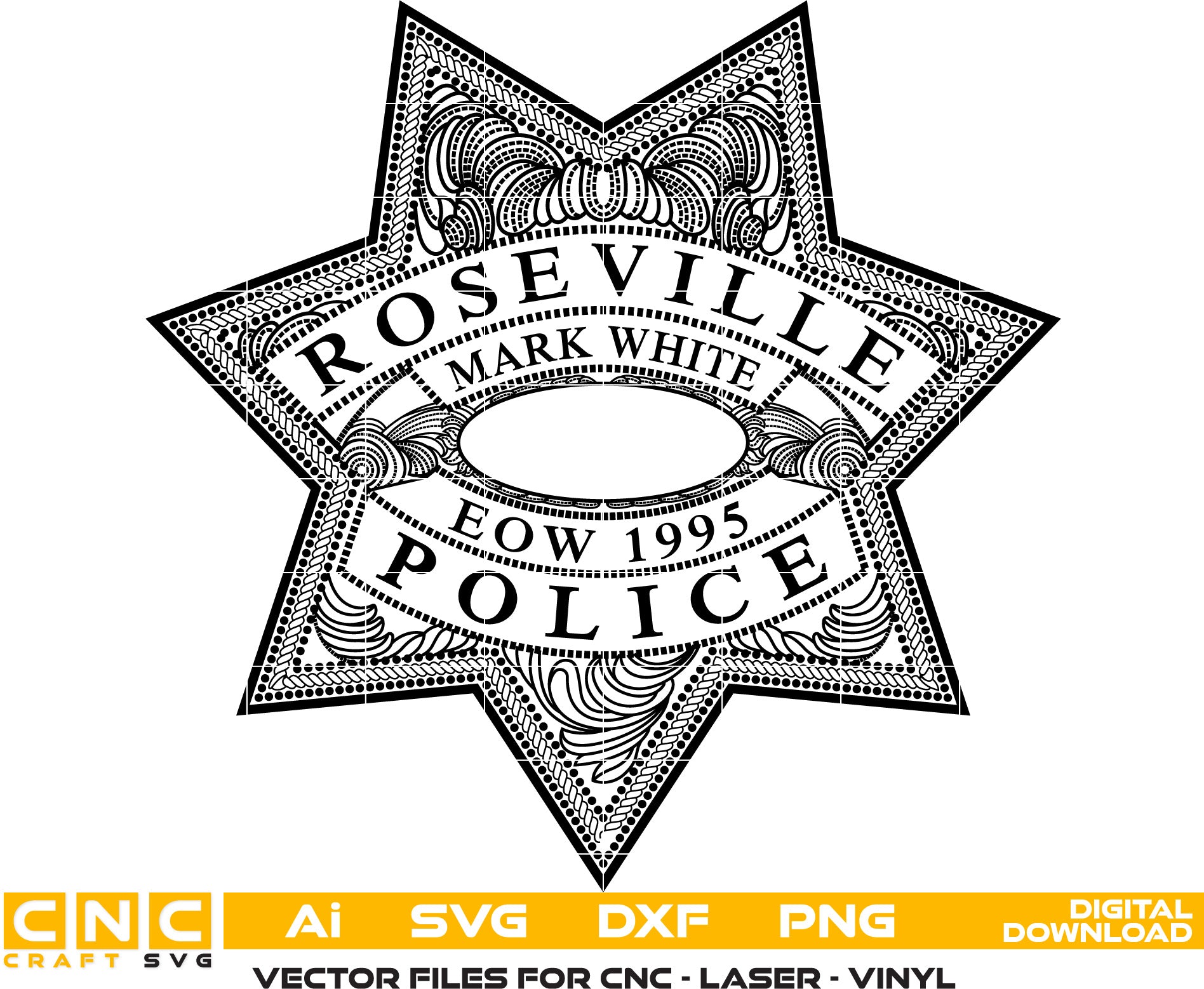 Roseville Police Badge Vector Art, Ai,SVG, DXF, PNG, Digital Files for Laser Engraving, Woodworking & Printing