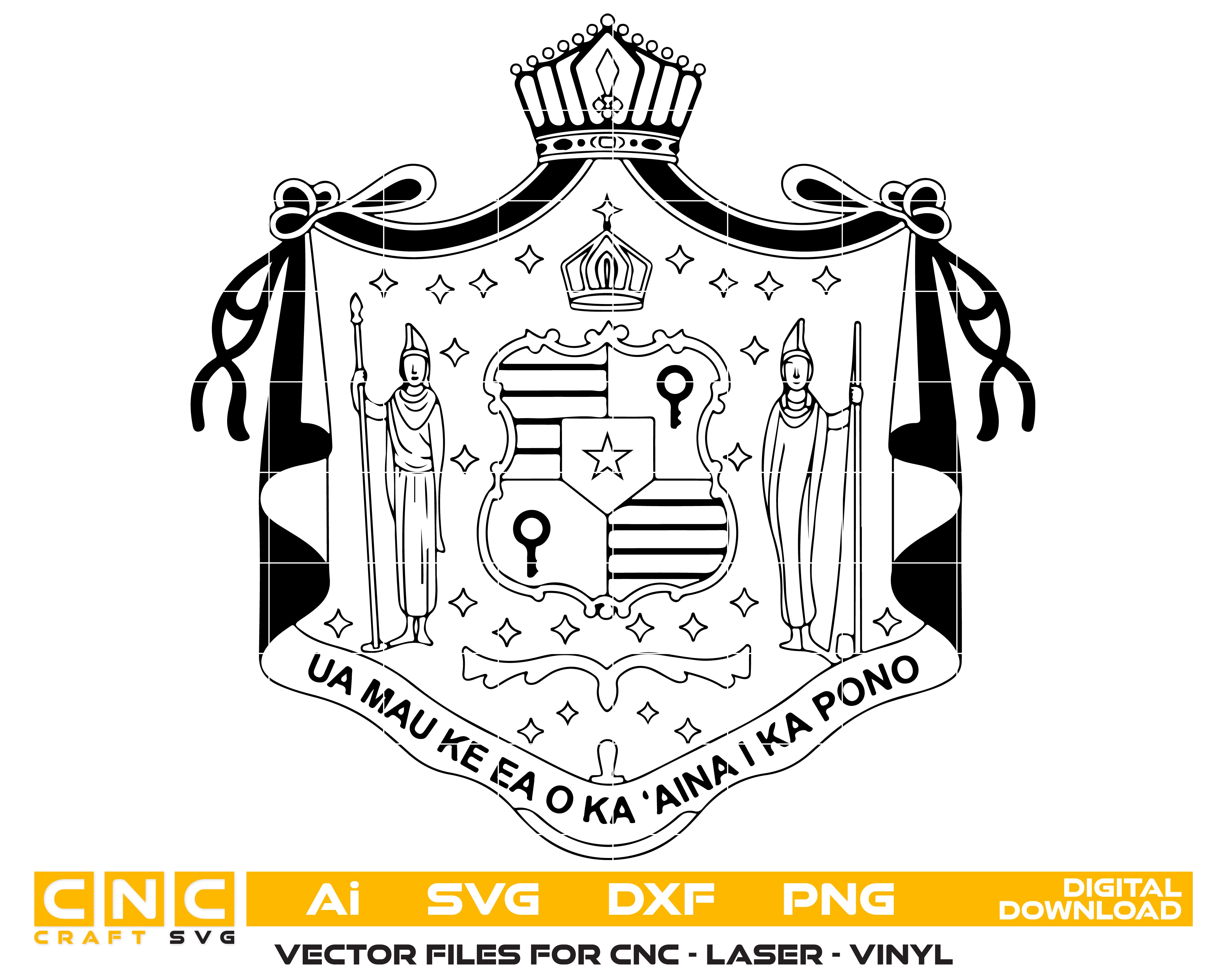 Royal Coat Of Arms Of Hawaii SVG, Hawaiian Royal Emblem Vector, Hawaii Coat Of Arms SVG, Kingdom Of Hawaii Crest, Hawaiian Royal Seal Vector File