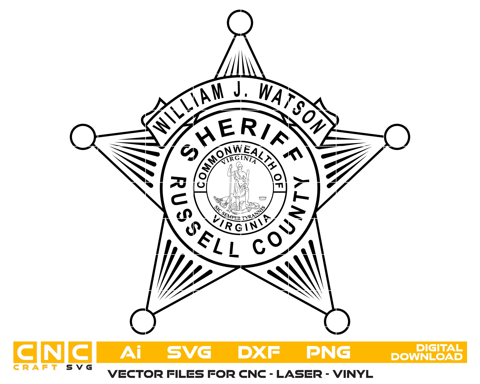 Russell County Sheriff Badge SVG, Virginia Sheriff Badge Vector, Russell County Law Enforcement Badge, Sheriff’s Office Badge SVG, Police Badge Vector