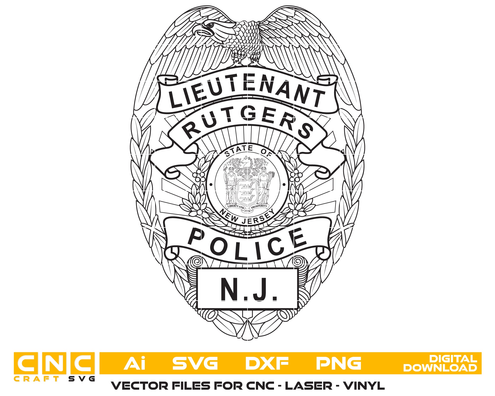 Rutgers Police Lieutenant Badge SVG, Rutgers University Police Badge Vector, Rutgers Police Logo Design, Law Enforcement Badge SVG