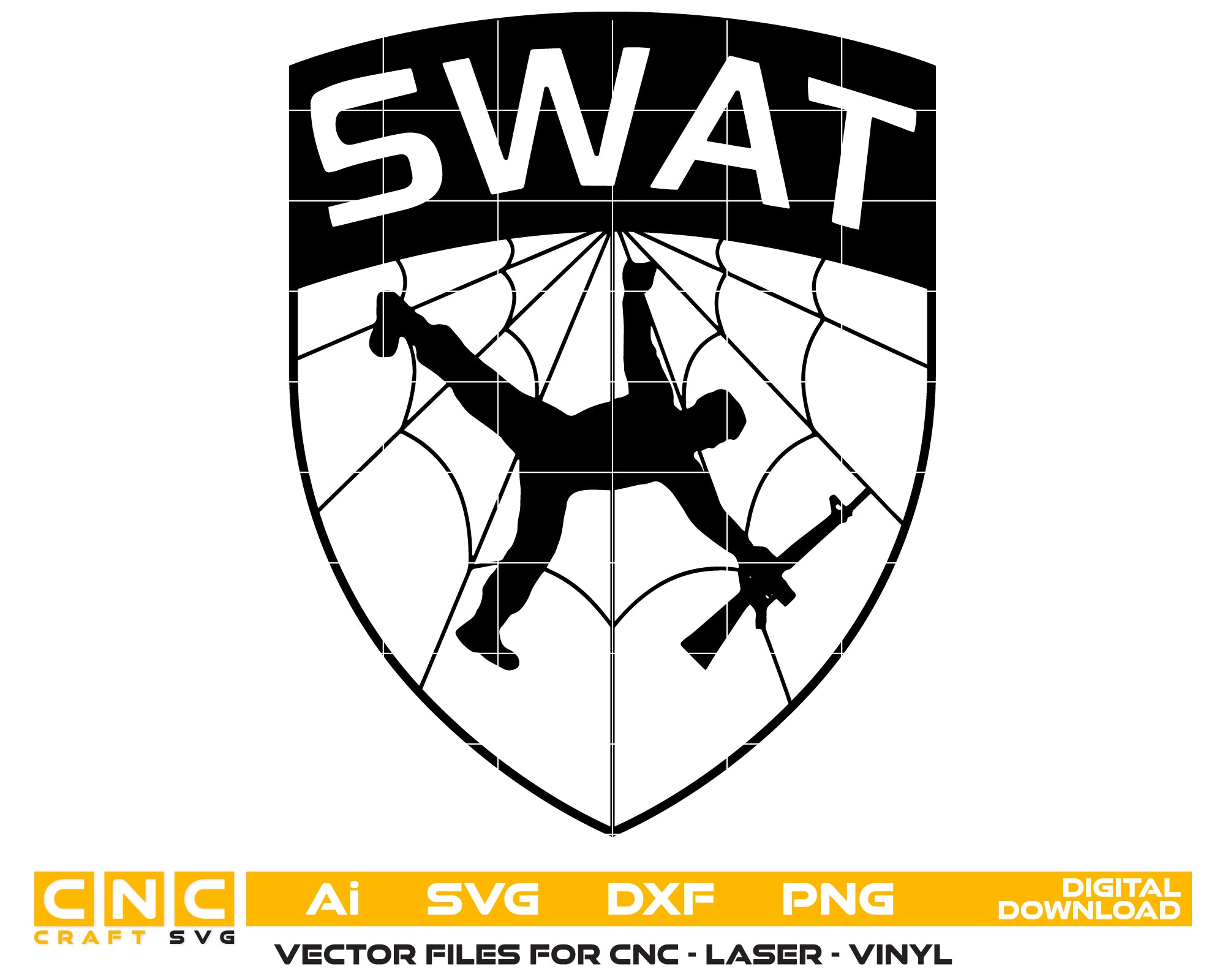SWAT Stencil Logo SVG digital download, tactical stencil emblem vector design for Cricut, Silhouette, CNC, engraving, and crafting projects.