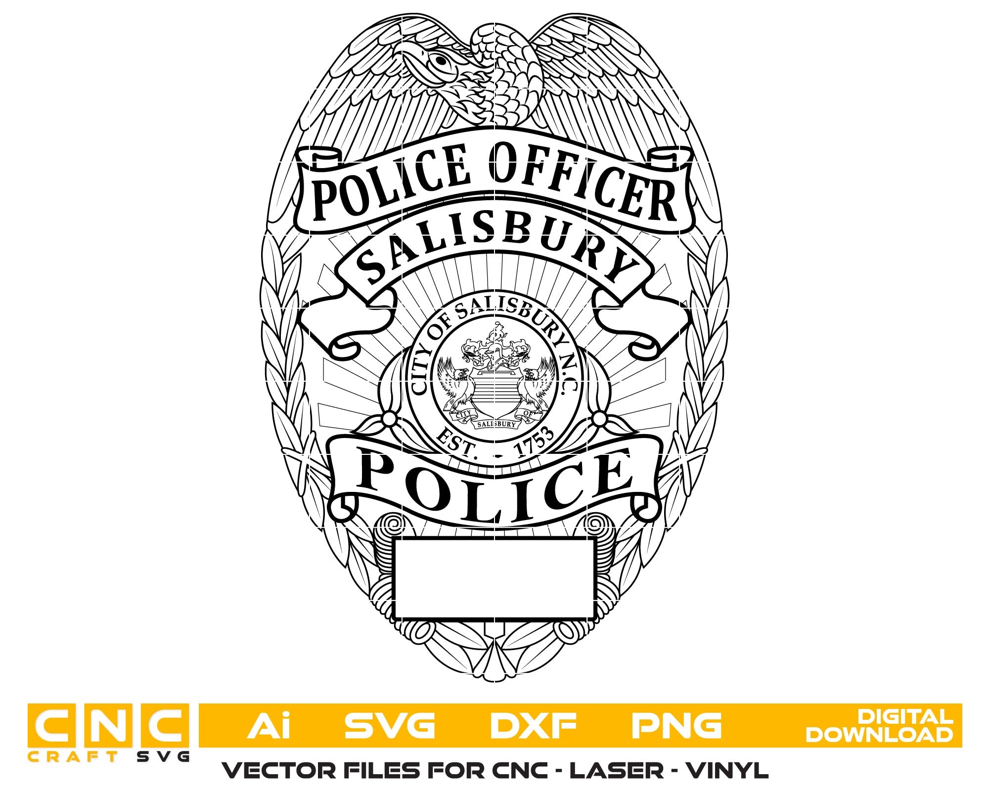 Salisbury Police Officer Badge SVG, Salisbury Police Badge Vector, Police Shield SVG, Law Enforcement Emblem, Police Logo Vector, Engraving Badge Design