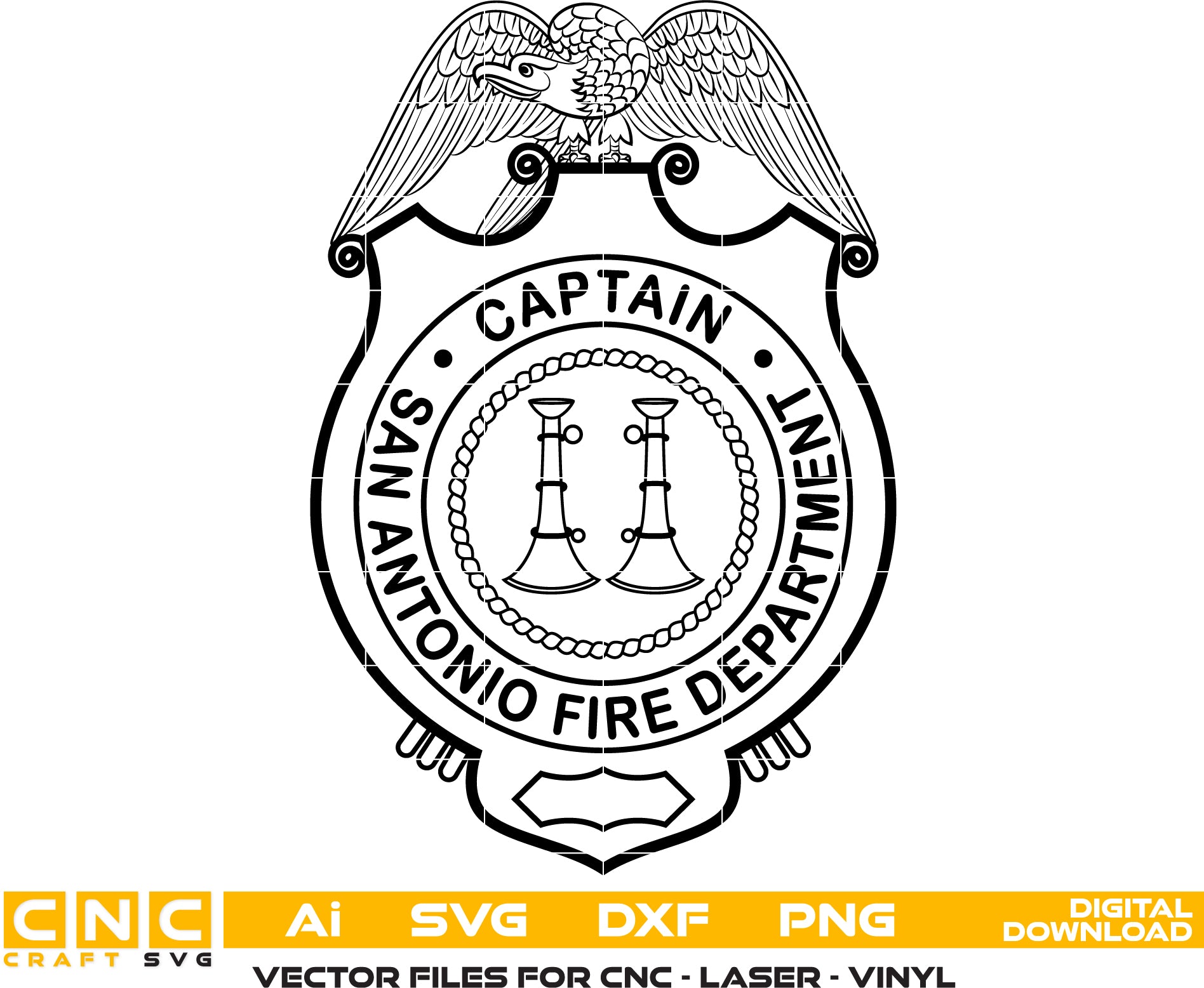 San Antonio Fire Department Captain Badge Vector Art – Digital Download