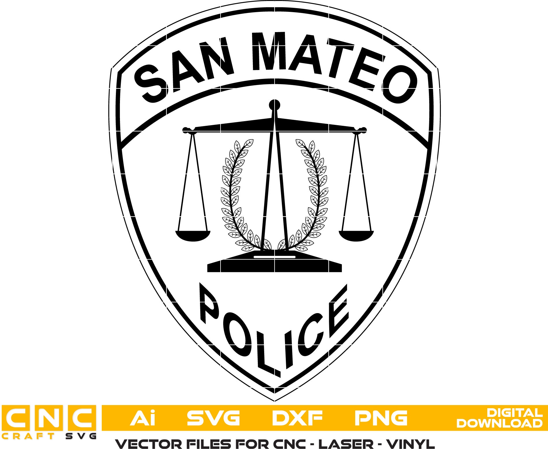 San Mateo Police Badge Vector Art for Laser engraving, woodworking, acrylic painting, glass etching, and all printing machines.