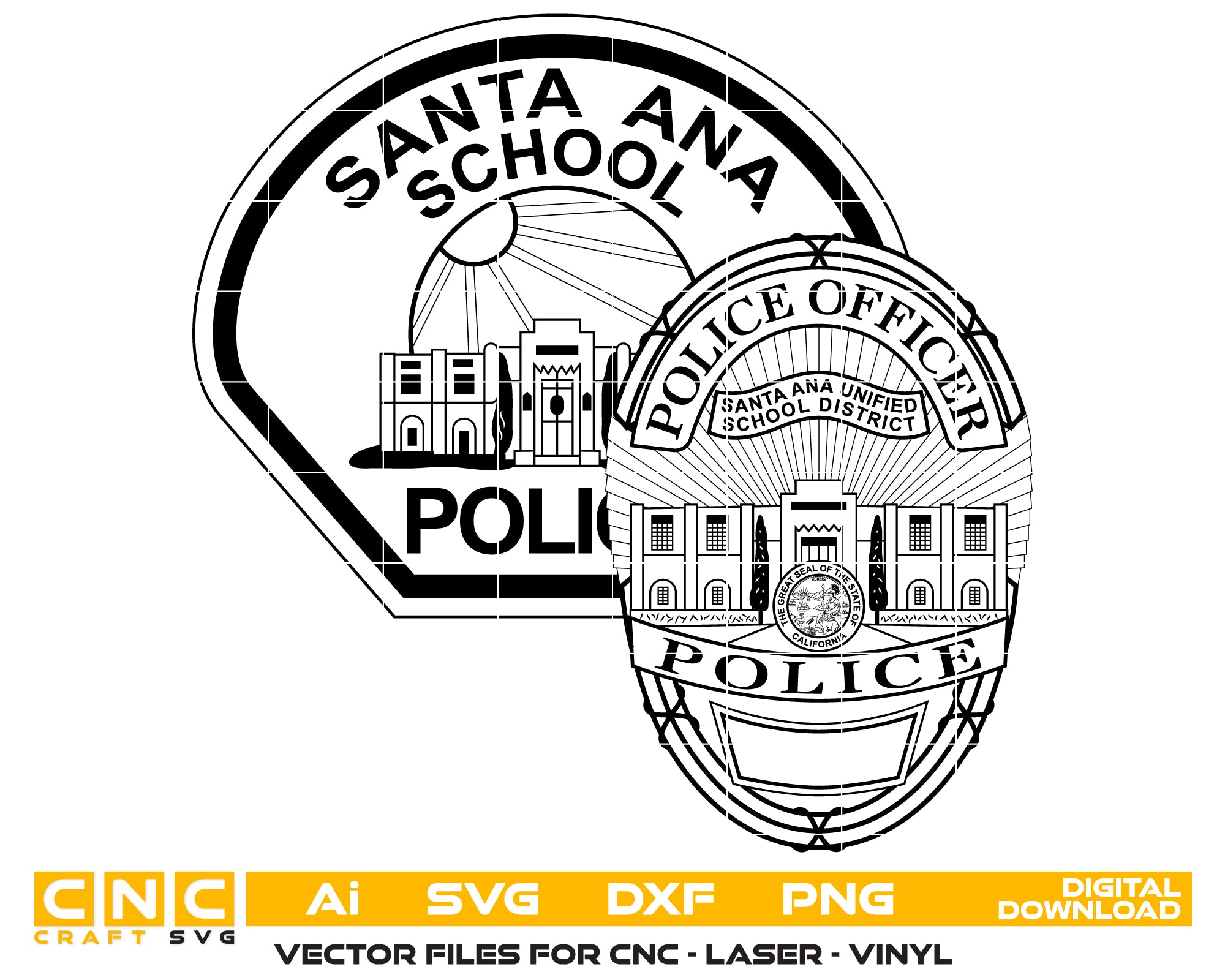 Santa Ana Unified School District Police Officer Badge SVG, SAUSD Police Emblem, School District Police Badge Vector, Santa Ana School Police Logo, School Officer Badge