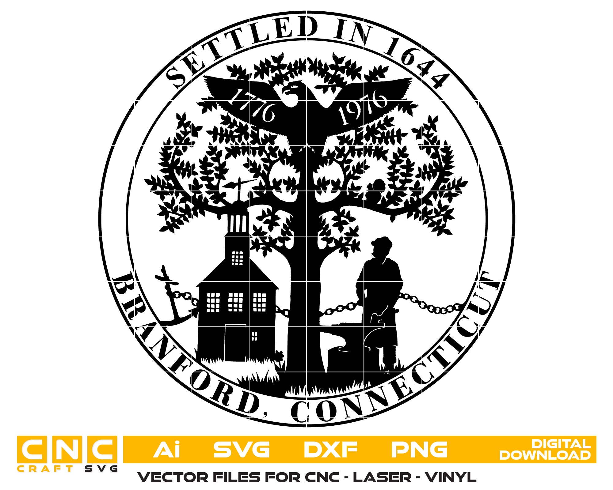 seal of branford connecticut svg, branford ct official seal vector, branford connecticut emblem svg design, connecticut town seal svg, #support